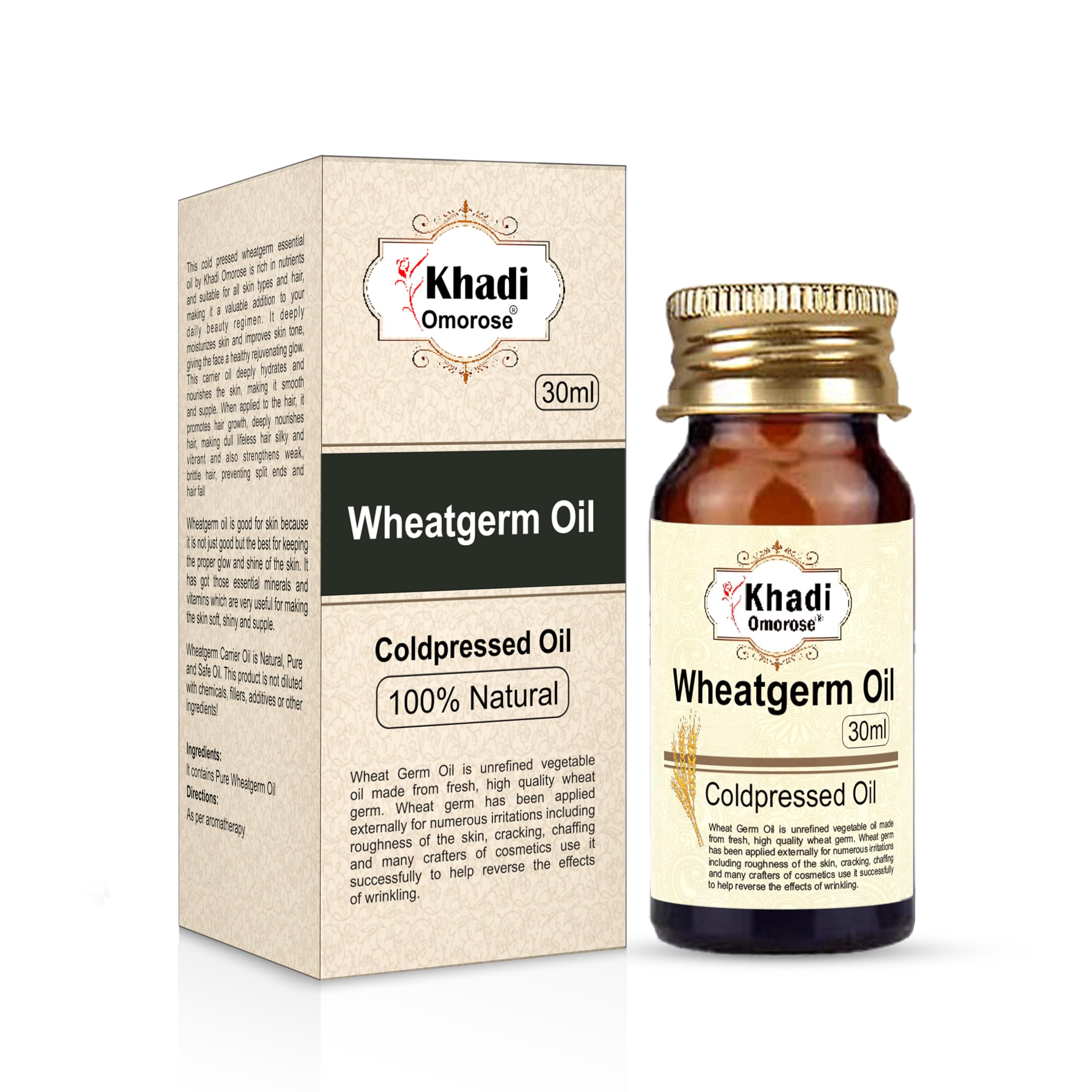 Khadi Omorose 100% Pure Cold-Pressed Wheat Germ Carrier Oil - 30ml | Natural Skin & Hair Care | Perfect for Massage, Aromatherapy & DIY Beauty Recipes