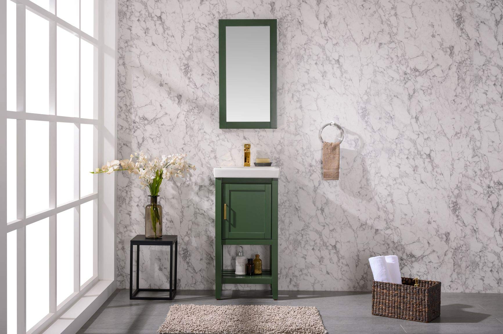 18-inch Pewter Green Bathroom Vanity with Sink - Modern Farmhouse Style for Small Bathrooms & Powder Rooms | Legion Furniture