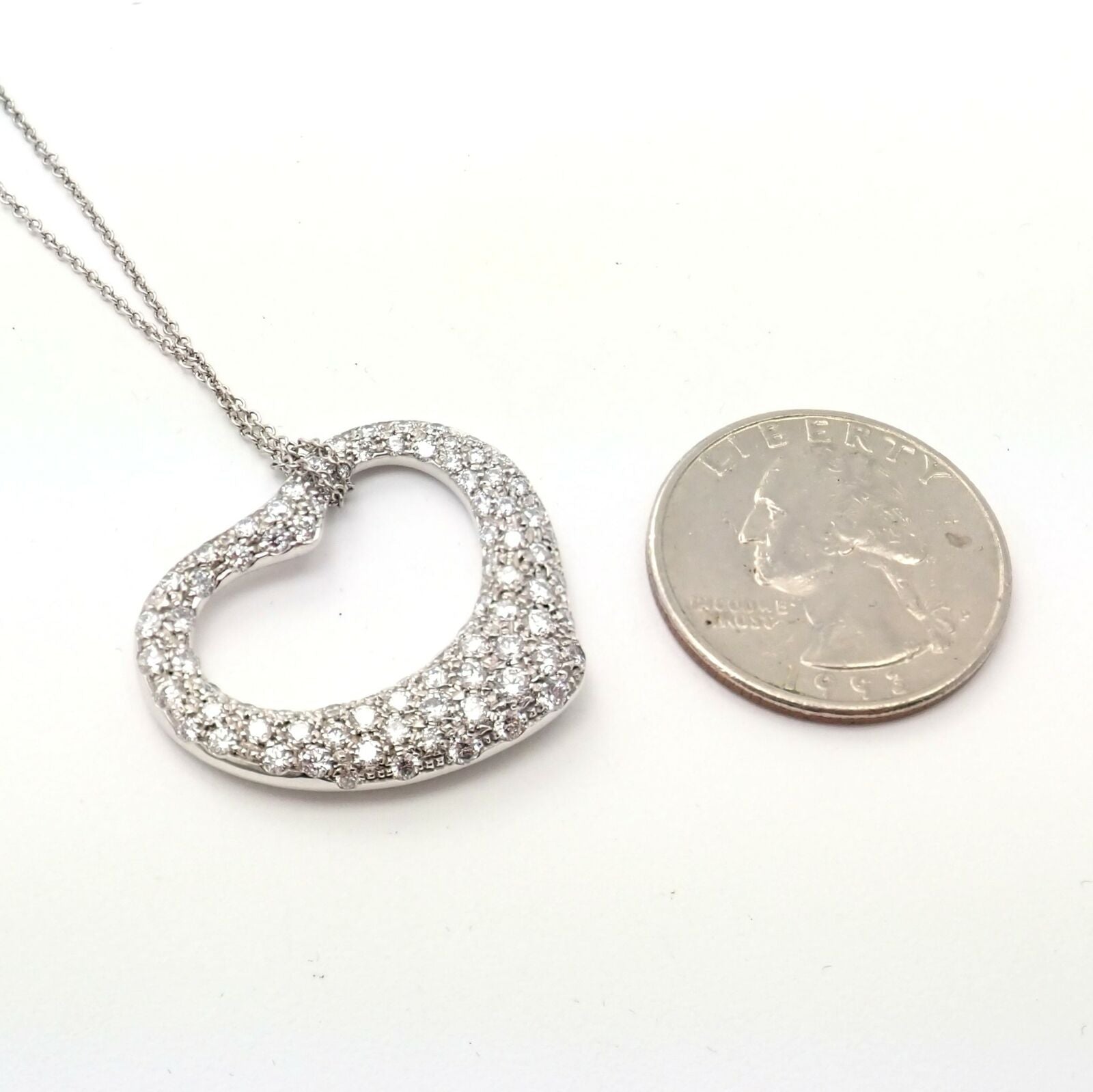 Authentic Tiffany & Co Elsa Peretti Platinum Diamond Large Open Heart Pendant Necklace - Perfect for Anniversaries, Valentine's Day & Special Occasions