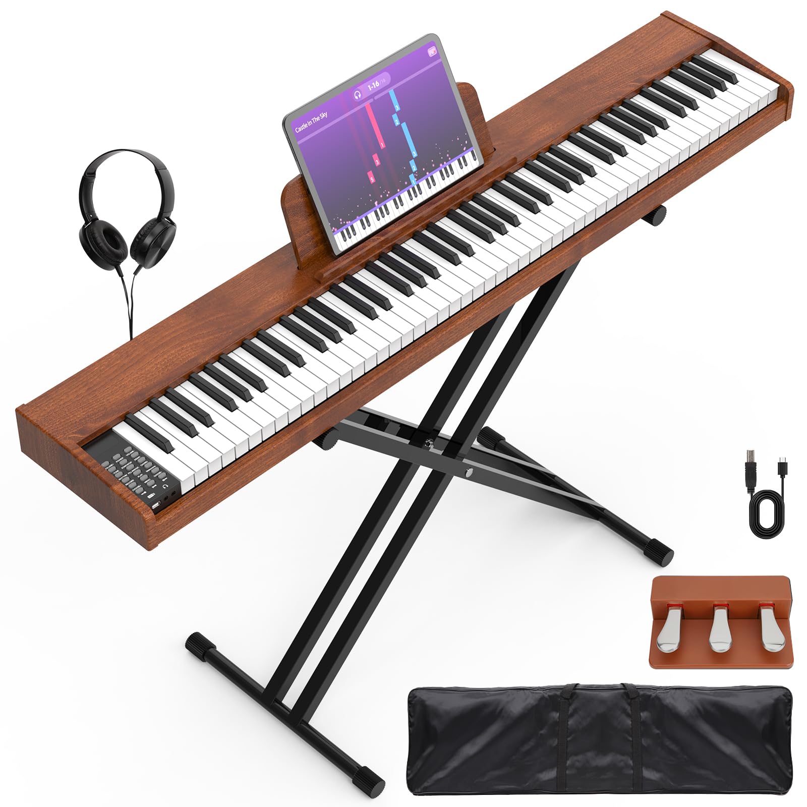 88-Key Weighted Digital Piano with Stand & Pedals - Full-Size Electric Keyboard for Home & Stage