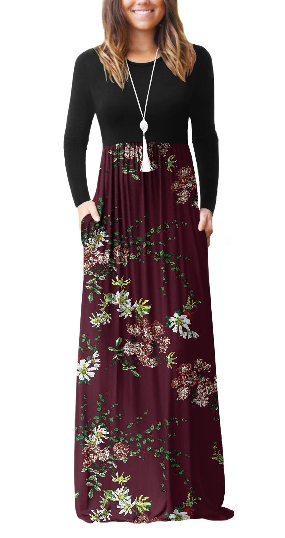 VIISHOW Women's Long Sleeve Maxi Dress - Loose Fit Casual Plain Dress with Pockets | Elegant Everyday Wear for Work, Date Night & Vacation