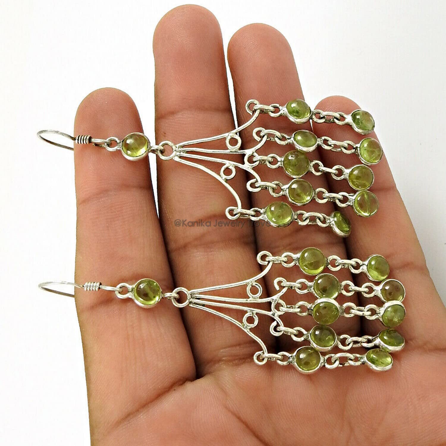 925 Sterling Silver Handmade Dangle Hook Earrings with Natural Peridot Gemstone - Elegant Chandelier Women's Jewelry for Party, Wedding & Special Occasions