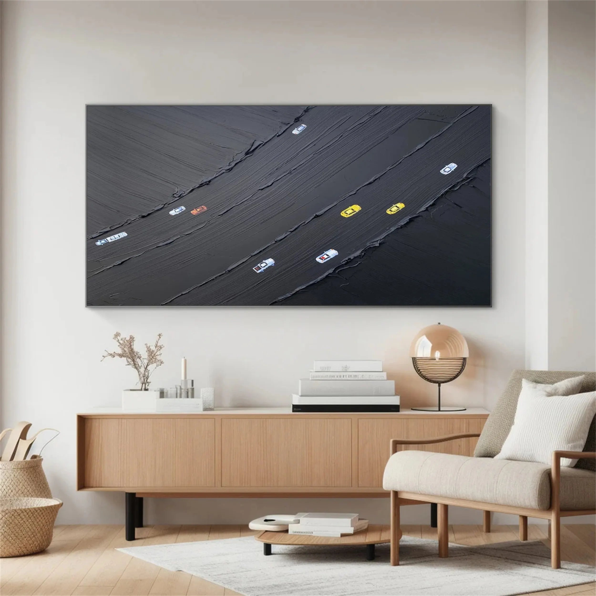 Black Minimalist Textured Painting Canvas - Modern Abstract Wall Art for Home & Office Decor #MZ091 | Perfect for Living Room, Bedroom & Office Spaces