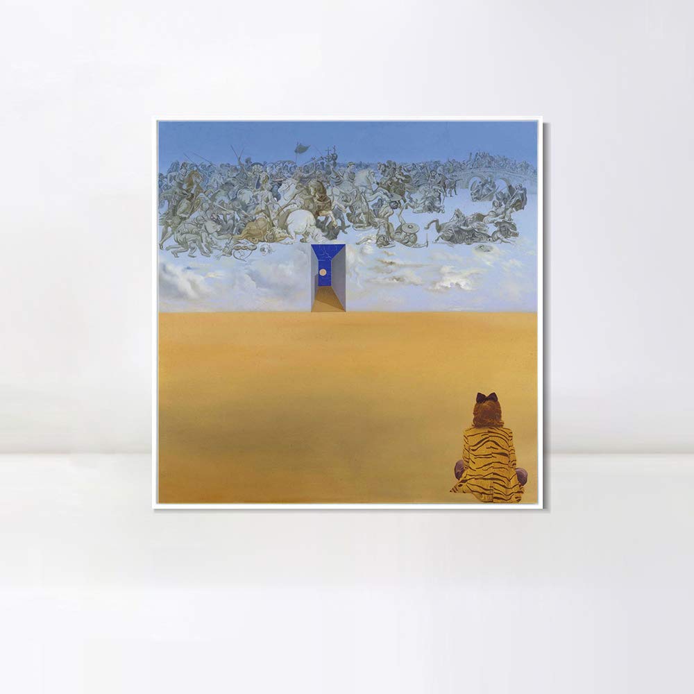 Salvador Dali Battle in the Clouds Framed Canvas Wall Art - 28x28 Inch Modern Home Decor for Living Room, Office & Bedroom | White Slim Frame | Famous Surrealist Painting Reproduction