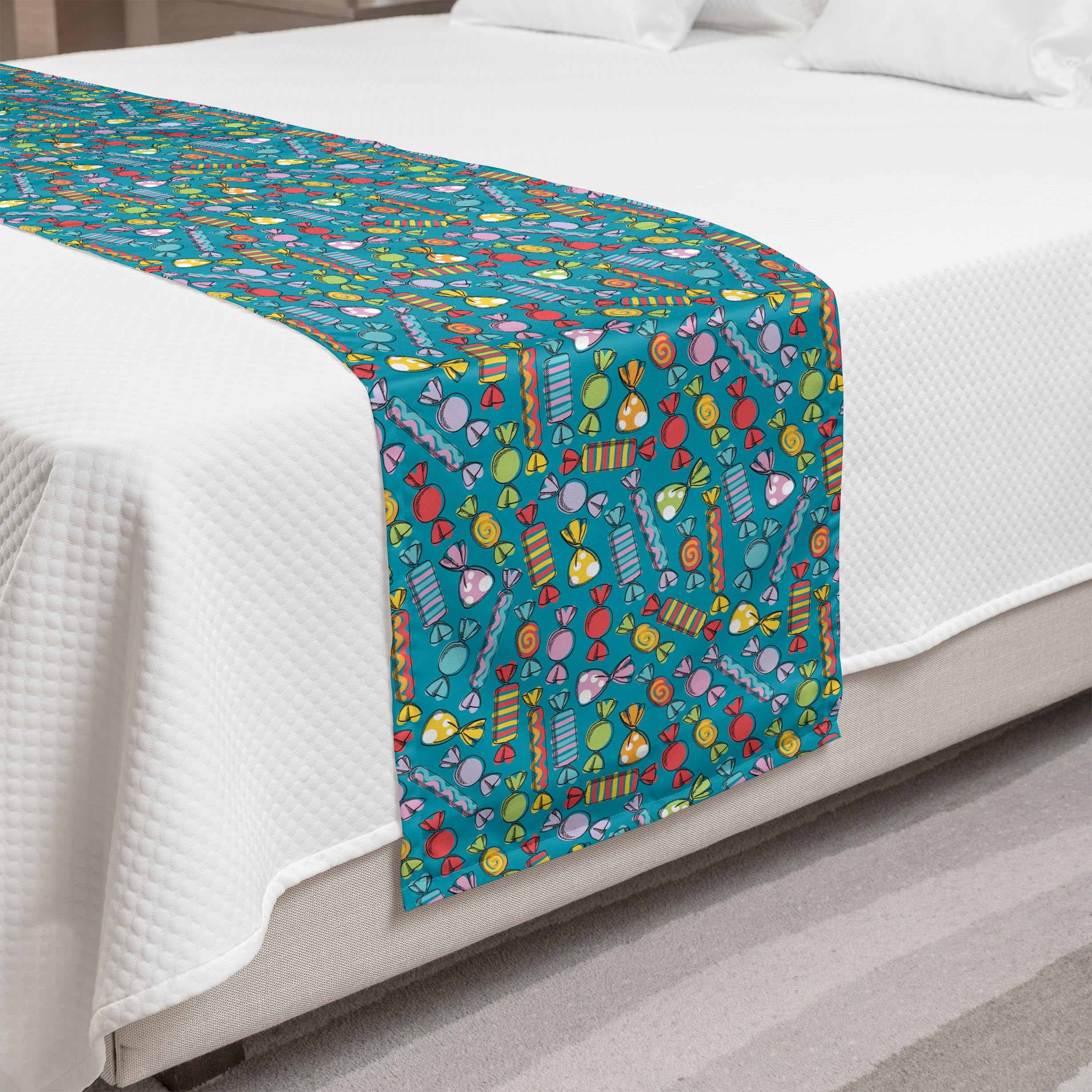 Colorful Candy Bed Runner - King Size, Sea Blue & Multicolor for Home & Hotel Decor
