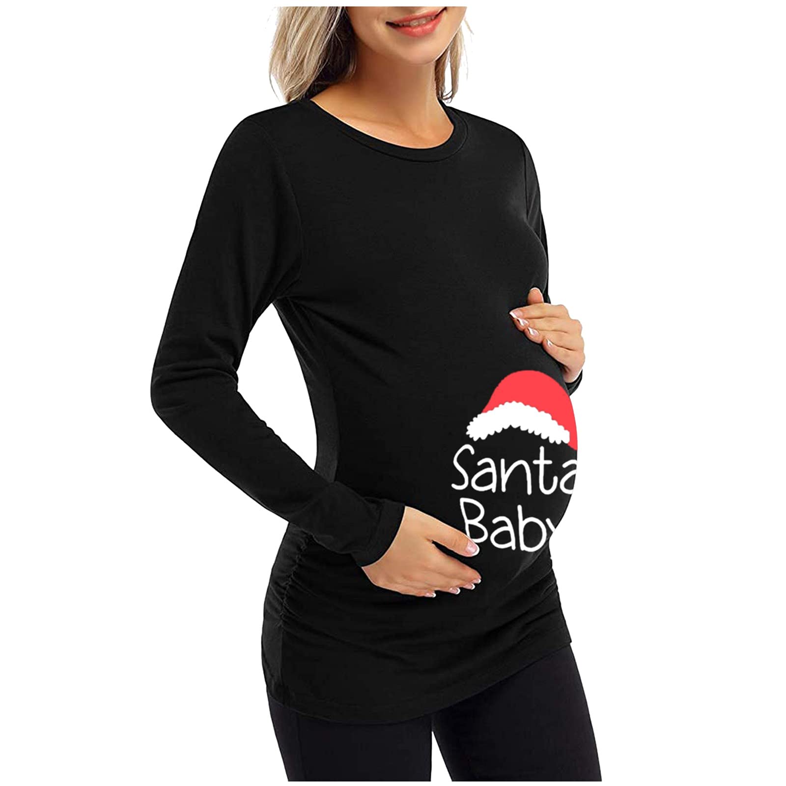 Maternity Christmas Dress for Women - Long Sleeve Letter Print Tunic Top Mini Dress (Black-02#, XXL) - Perfect for Holiday Parties, Family Gatherings & Pregnancy Photos