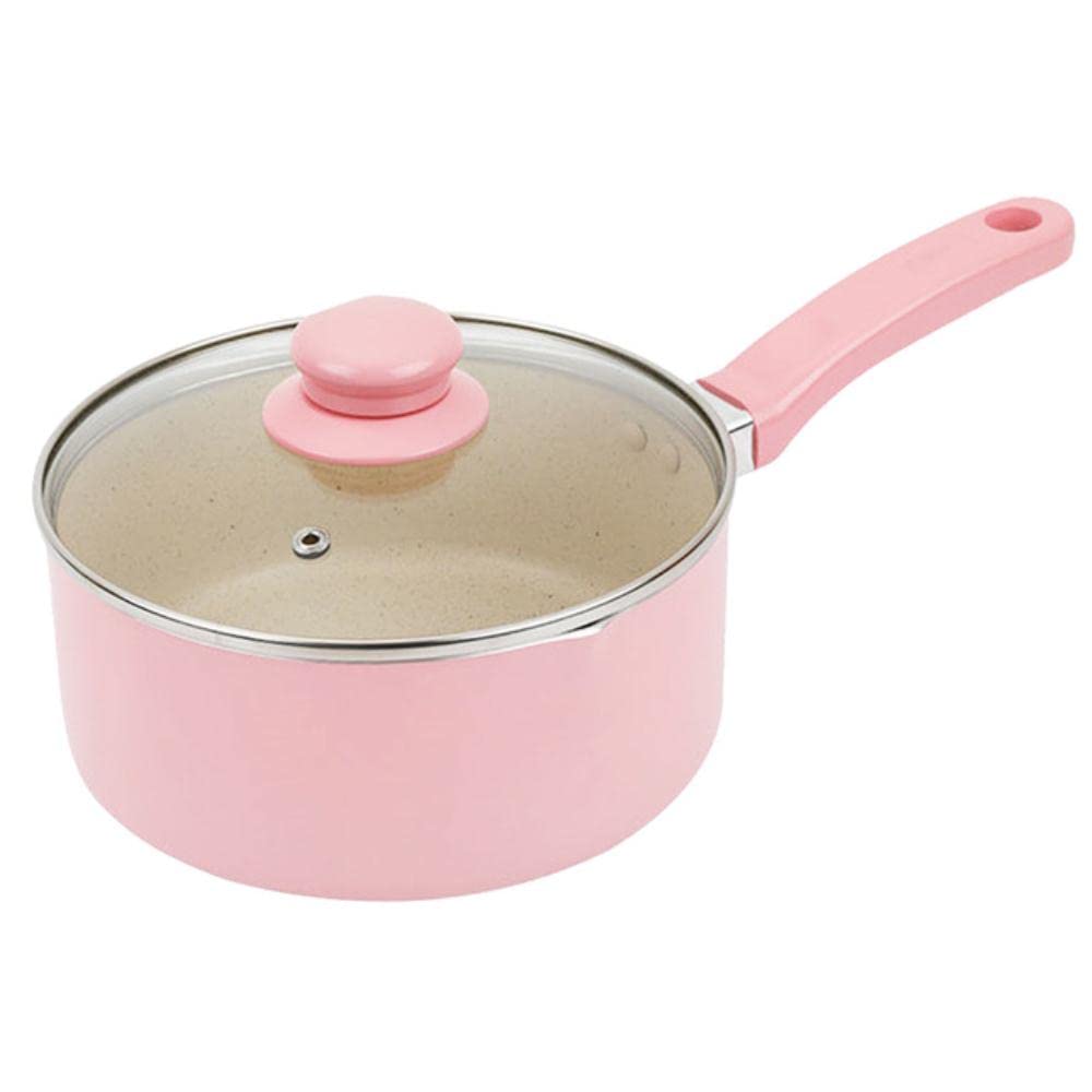 ANGUOEY 16cm Aluminum Non-Stick Milk Pot with Glass Lid - Mini Saucepan for Instant Noodles, Baby Food & Cooking - Perfect for Small Kitchens, Dorms & Camping