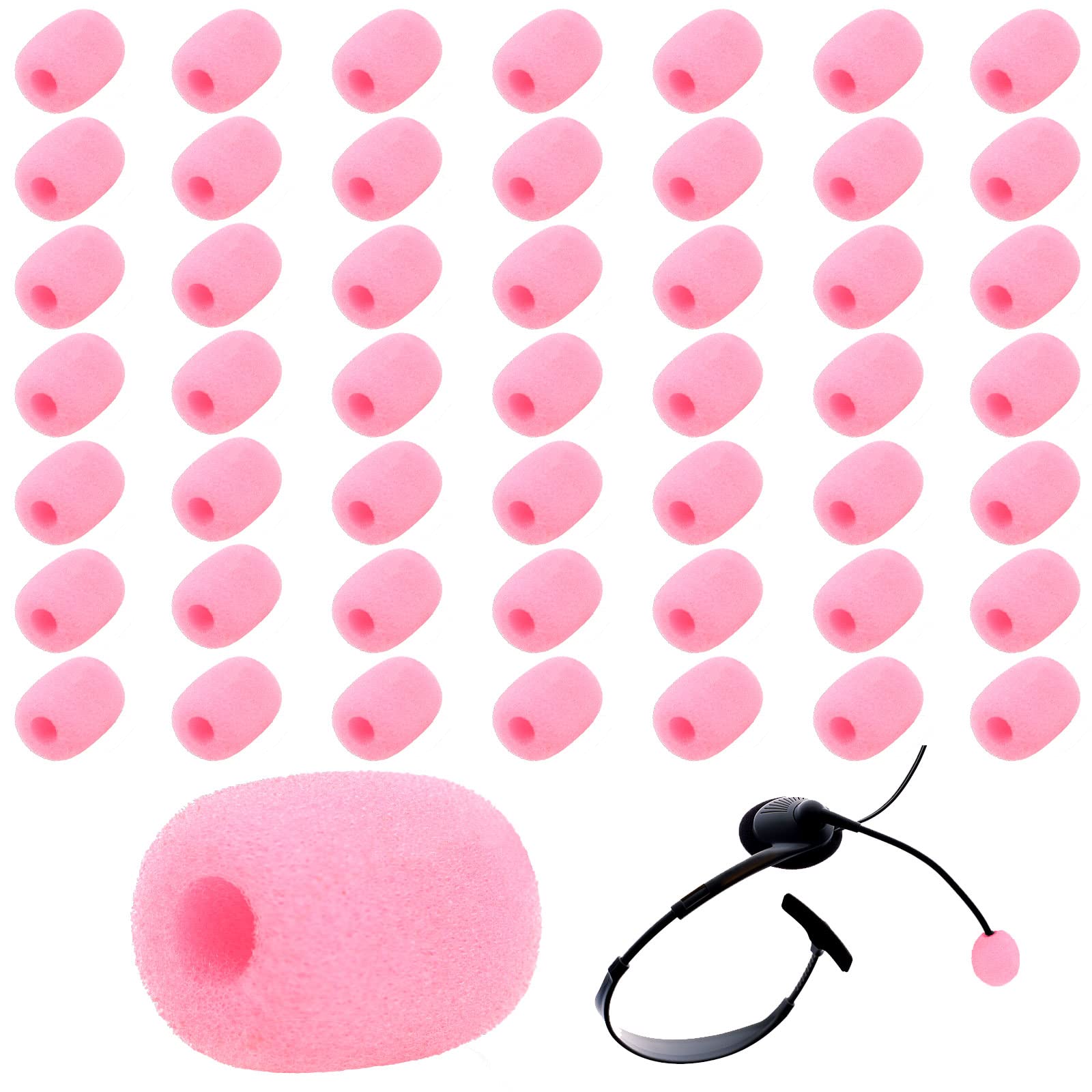 50 Pack Pink Mini Lavalier Microphone Windscreen - Foam Sponge Covers for Headset Microphones, Noise Reduction & Clear Audio - Perfect for Podcasting, Interviews, YouTube Videos & Live Streaming