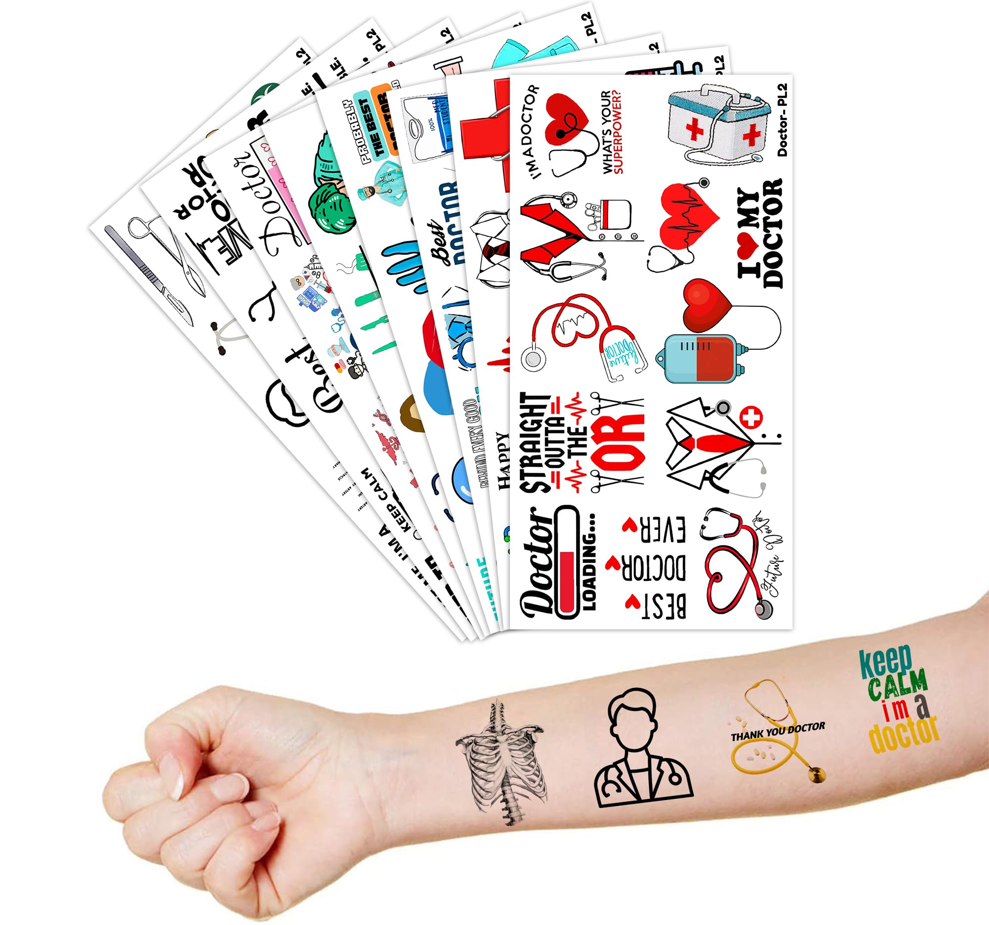 96PCS Funny Doctor Medical Equipment Temporary Tattoos - Themed Birthday Party Decorations, Favors & Supplies - Cute Healthcare Nurse Pharmacy Tattoo Stickers - Perfect Gifts for Kids, Boys & Girls - Ideal for School Prizes, Halloween Costumes & Role Play Activities