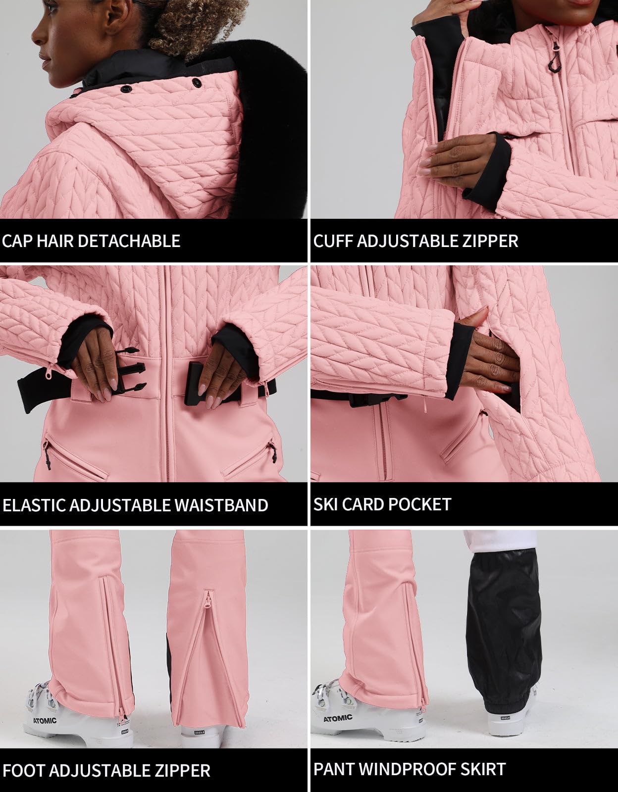 GSOU SNOW Women's One Piece Ski Suit - Slim Snowboard Jumpsuit with Faux Fur Collar, Waterproof & Windproof Winter Sports Outfit for Skiing, Snowboarding & Outdoor Activities