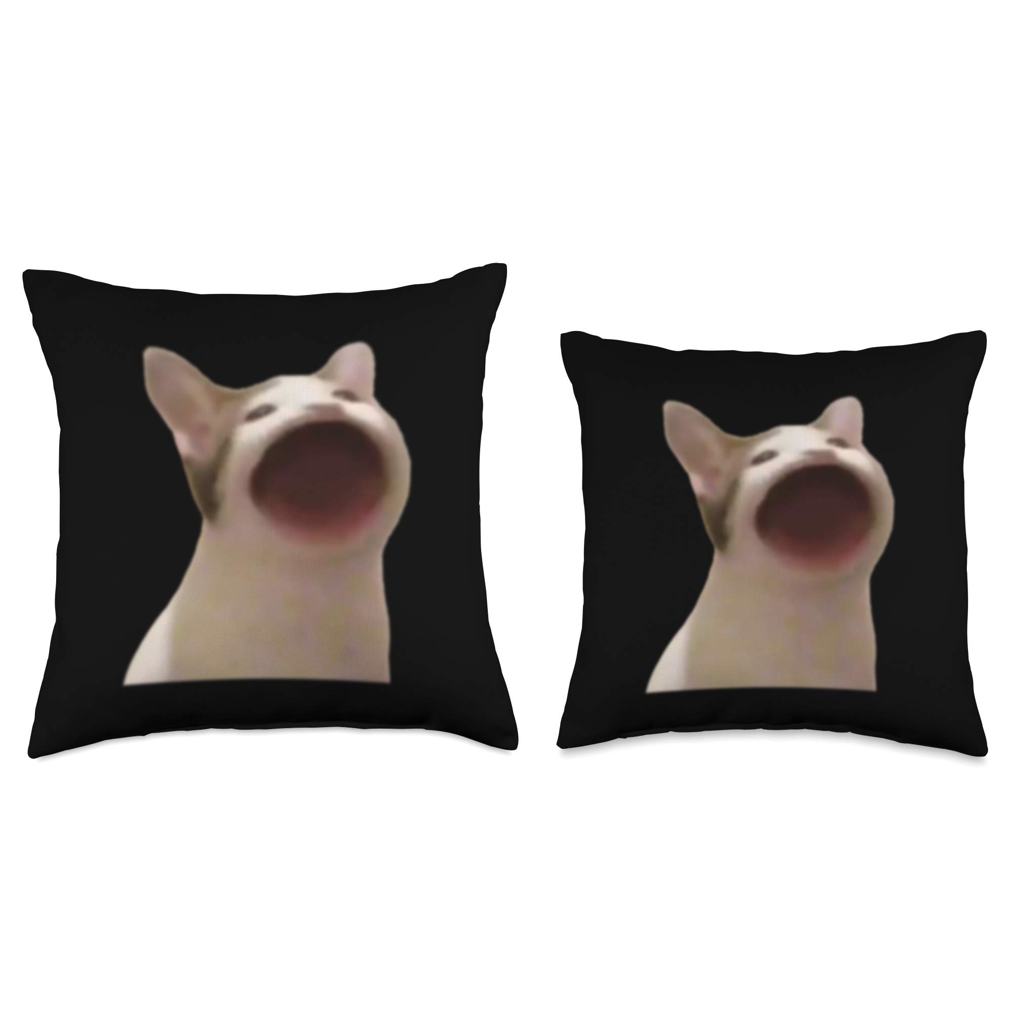 Funny Wide Mouth Cat Meme Throw Pillow - Pop Culture Singing Cat Cushion for Home Decor, Gifts & Office