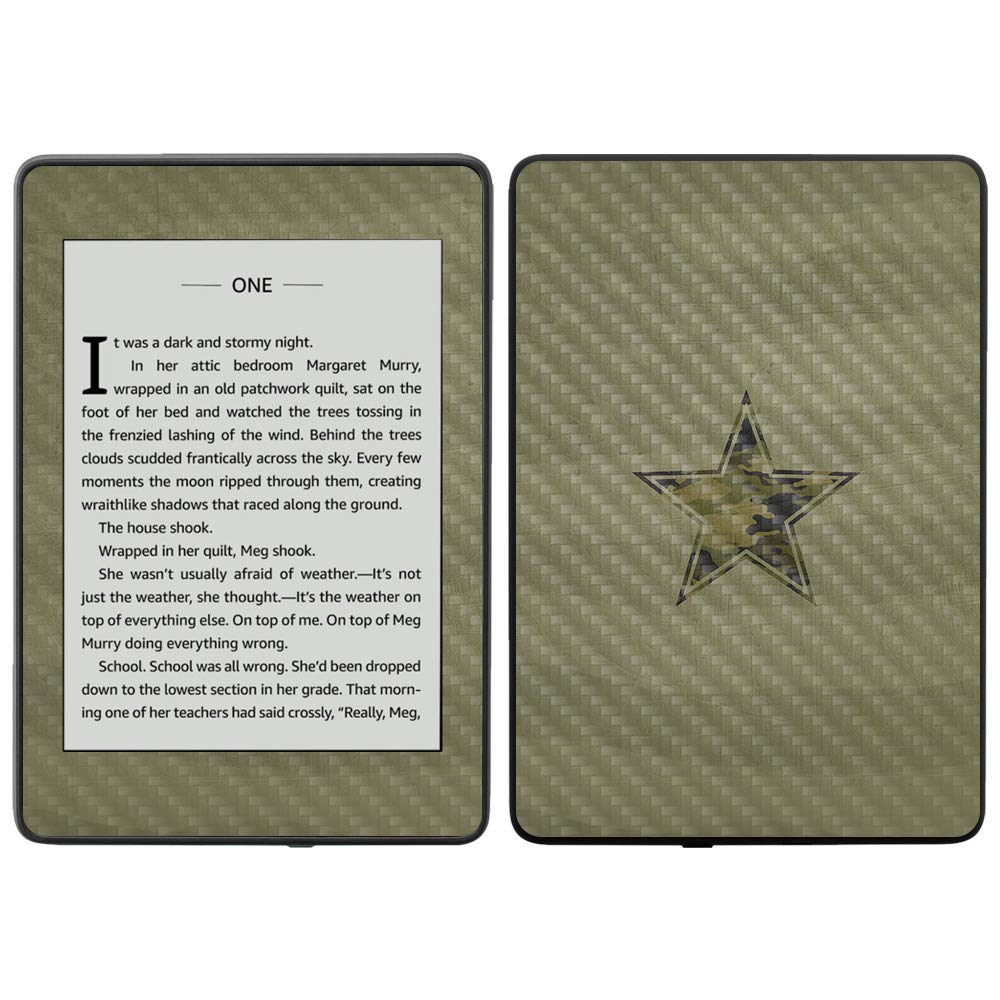 MightySkins Carbon Fiber Skin for Amazon Kindle Paperwhite 2018 (10th Gen) - Army Star Design | Waterproof Protective Cover | Durable Textured Finish | Easy to Apply & Remove | Made in USA | Perfect for Travel, Reading & Outdoor Use