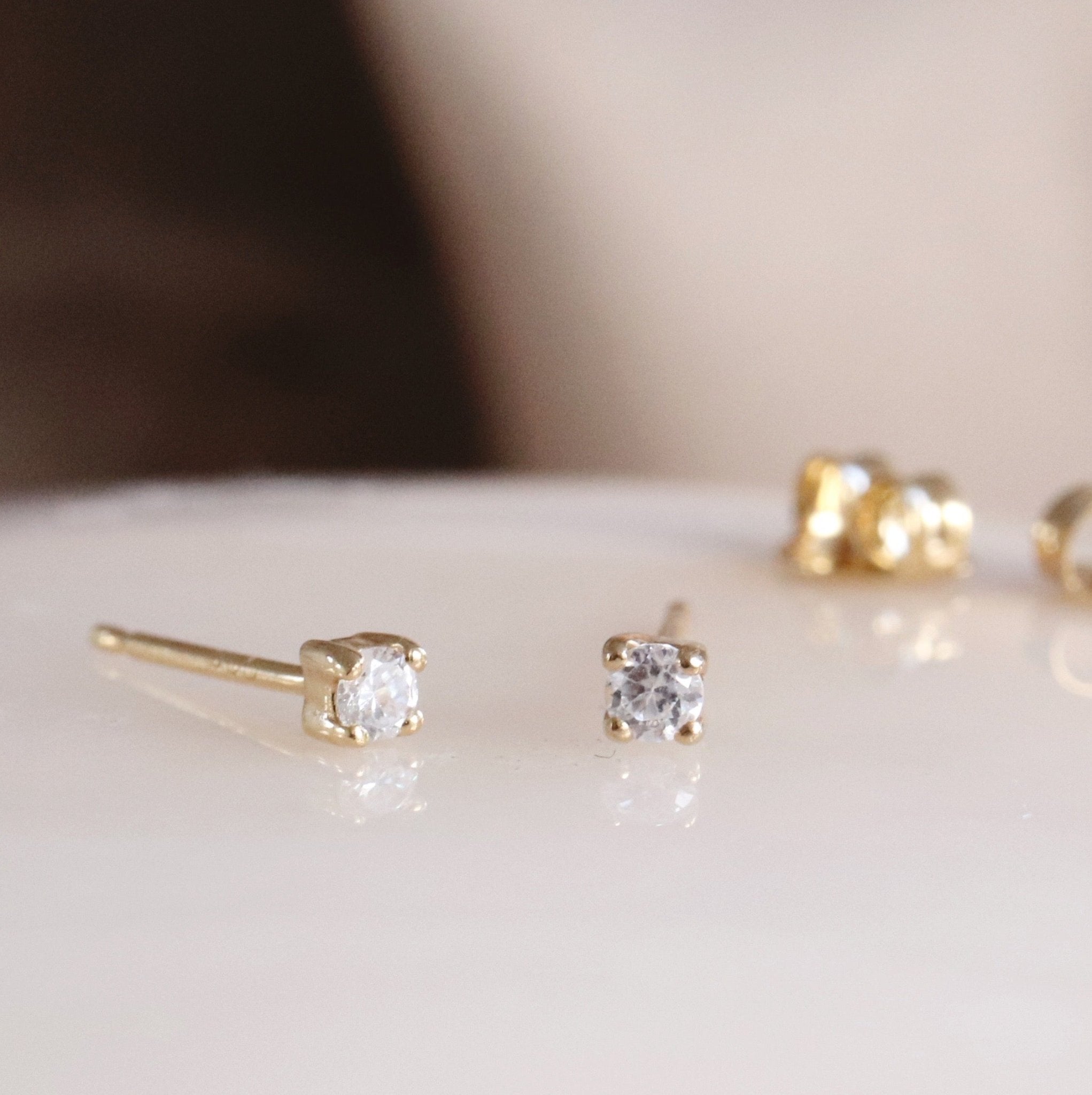 Mini Love Solitaire Stud Earrings - Cubic Zirconia & Gold Plated - Perfect for Valentine's Day, Anniversary & Everyday Elegance