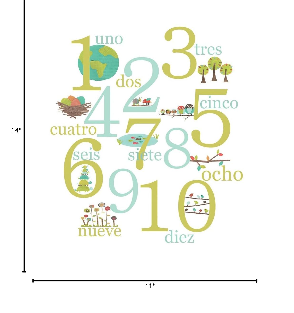 Spanish Nature Themed Counting Wall Art Print 11x14 - Educational Nursery Decor, Kids Room Poster, Gender Neutral Baby Room Decoration | Perfect for Preschool Learning & Toddler Bedroom Decor
