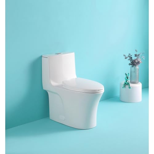 1.28 GPF Water-Saving One Piece Toilet - Elongated Comfort Height, Soft Close Seat, 1000g MAP Flush, Gloss White (23T03-GW) - Perfect for Modern Bathrooms & Small Spaces