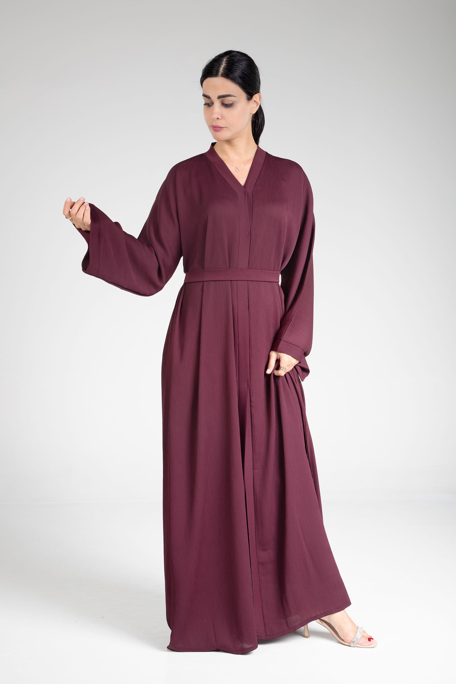 Elegant Maroon Open Abaya for Women - Modest Islamic Dress for Prayer, Eid & Special Occasions