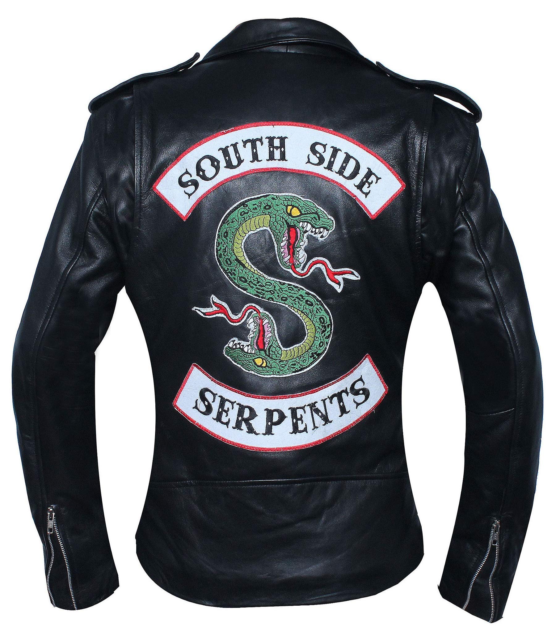 Women's Black Faux Leather Jacket with Snake Gang S Logo Patch - Inspired by Jughead Jones & Cole Sprouse - Stylish Biker Jacket for Casual Wear, Parties & Cosplay