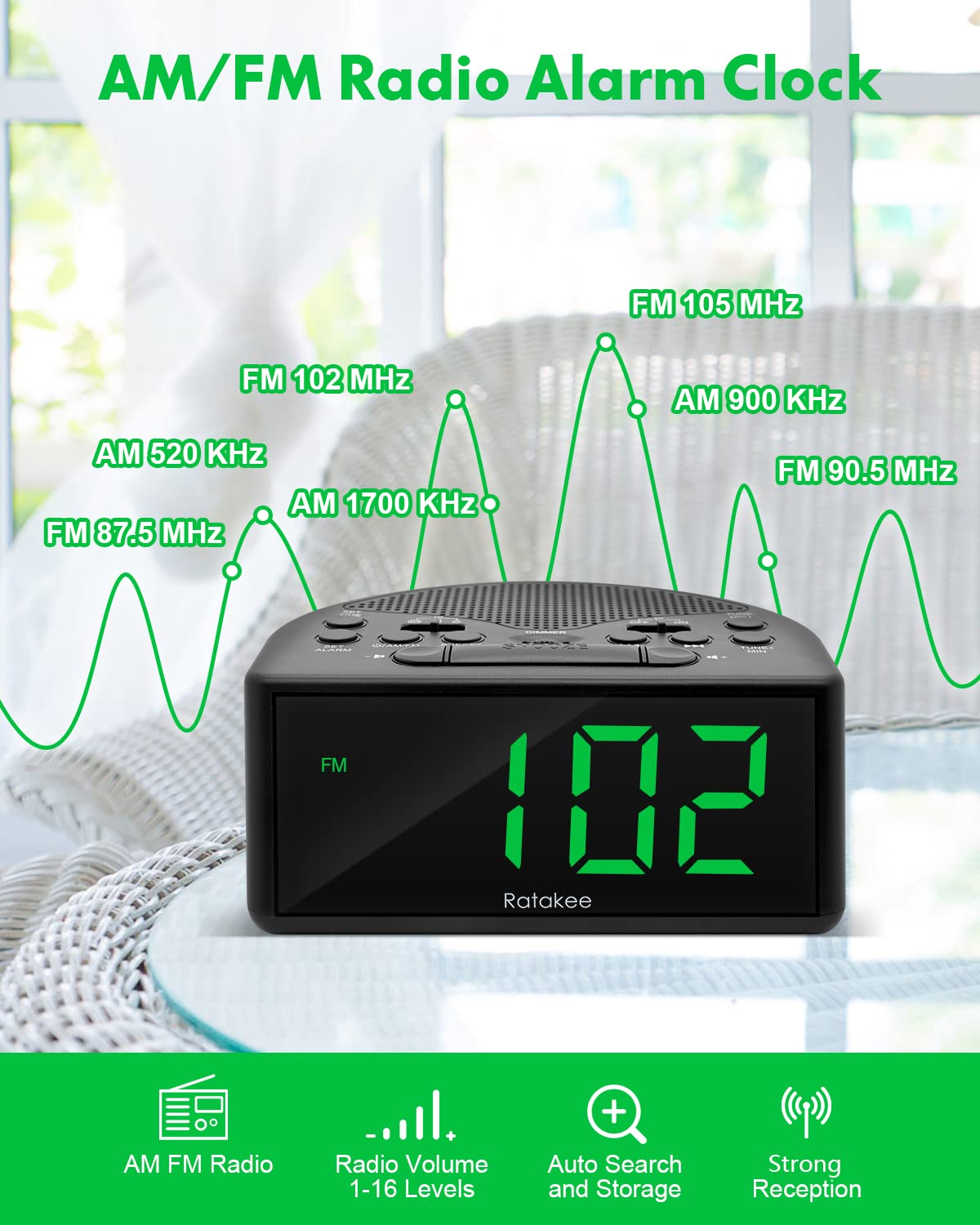 Digital Alarm Clock Radio with AM/FM, 1.4