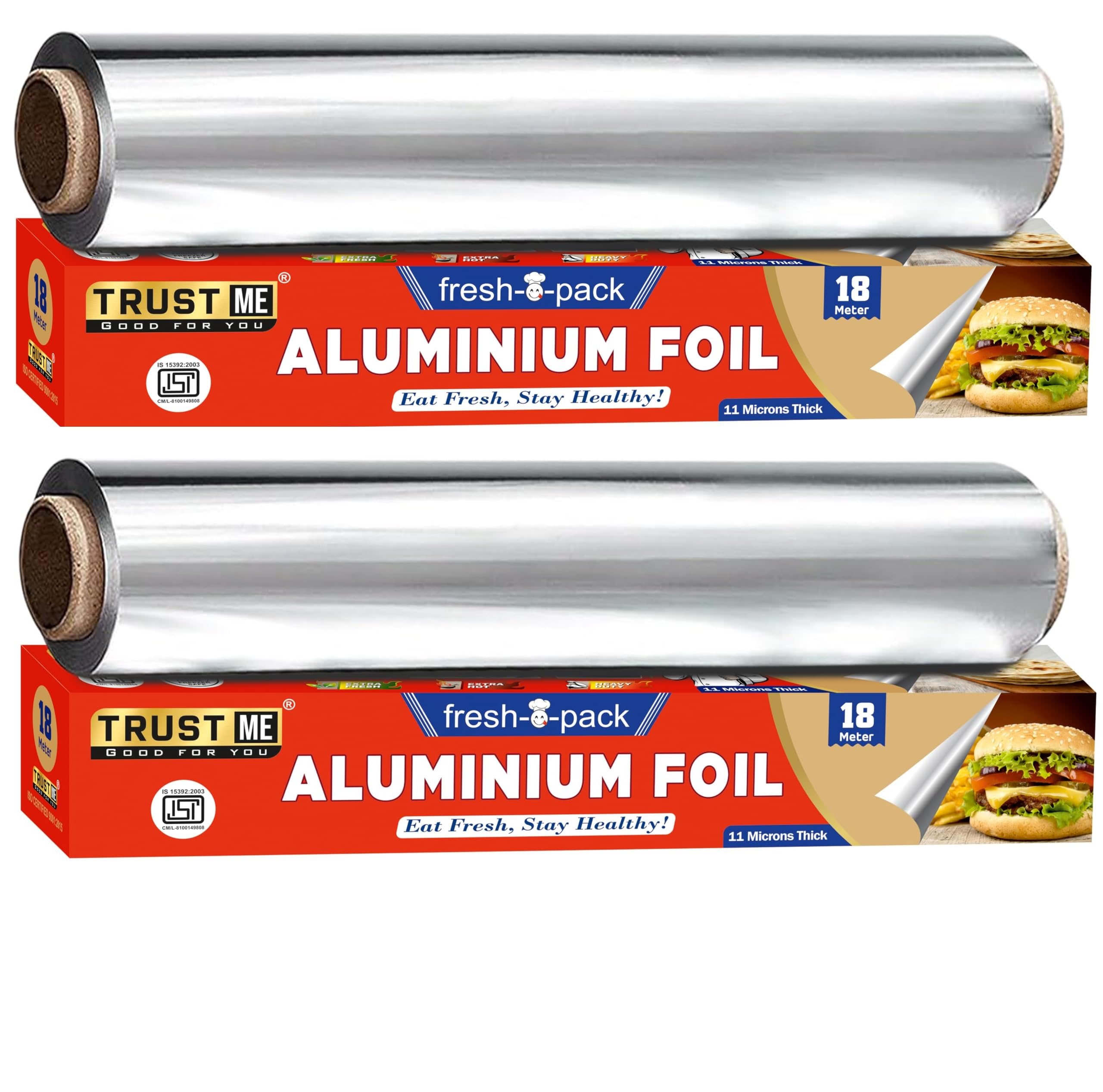 Premium Aluminum Foil for Food Storage - 18 Meters (59 Feet) 11 Micron Thick | Keeps Food Fresh, Warm & Hygienic | Ideal for Cooking, Baking, Meal Prep & Leftovers | Heavy Duty Kitchen Foil (Pack of 2, Red) | Perfect for BBQs, Picnics & Food Preservation
