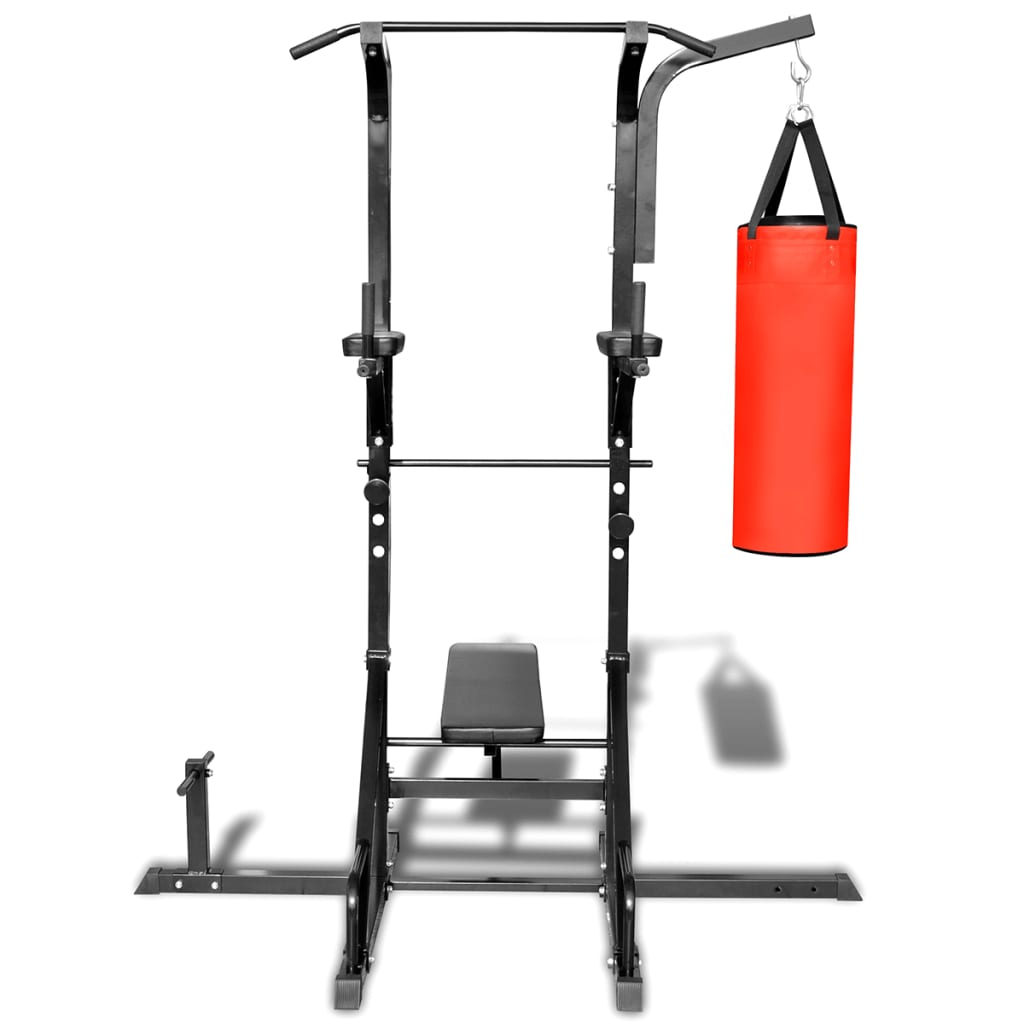 Power Tower with Sit-Up Bench & Punching Bag - Full Body Home Gym for Strength Training, Pull-Ups, Push-Ups, and Boxing | Perfect for Home Workouts, Garage Gym & Fitness Enthusiasts