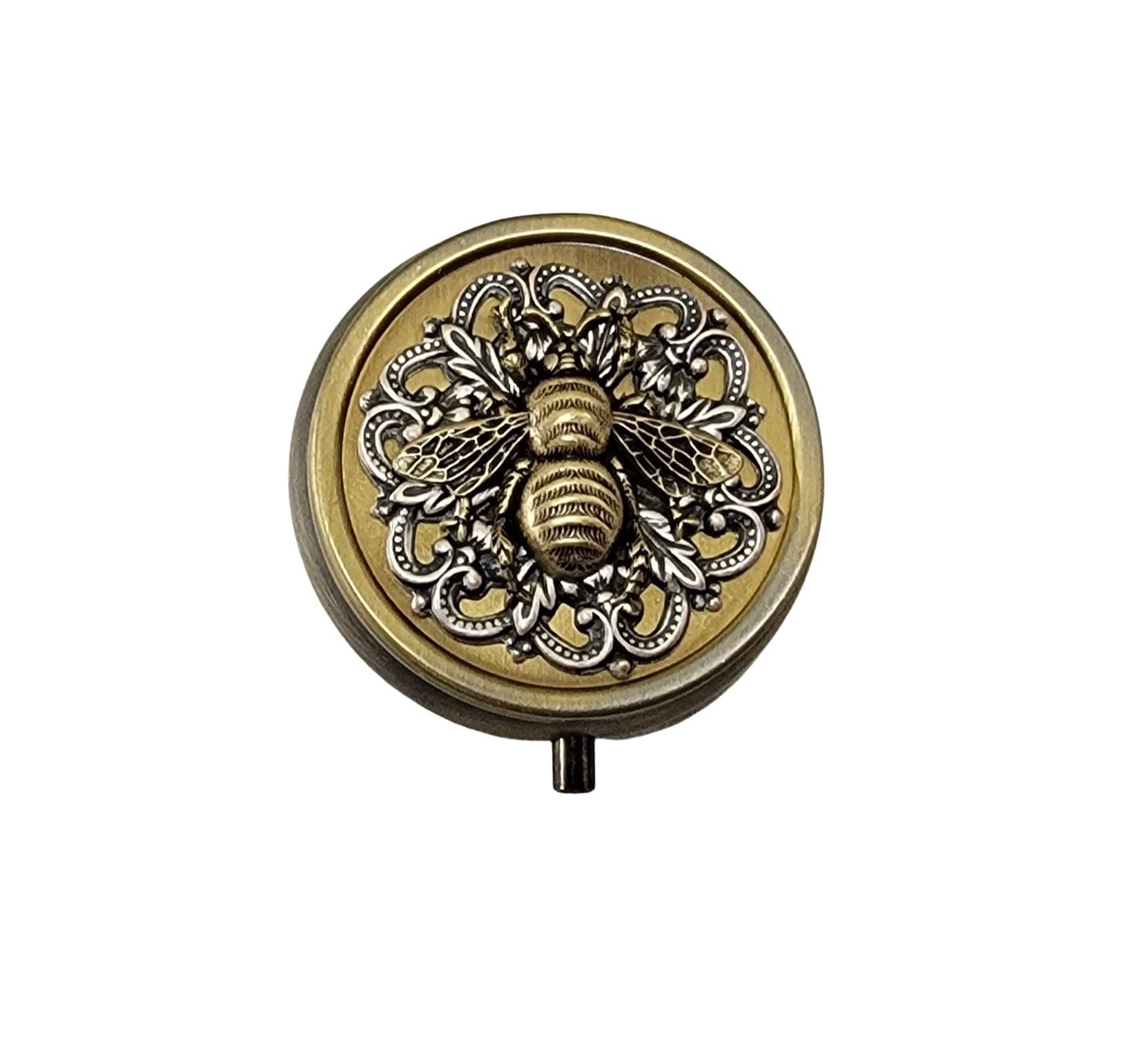 Handmade Bronze Bee Pill Box - Elegant & Portable Medicine Organizer for Travel, Home, and Daily Use