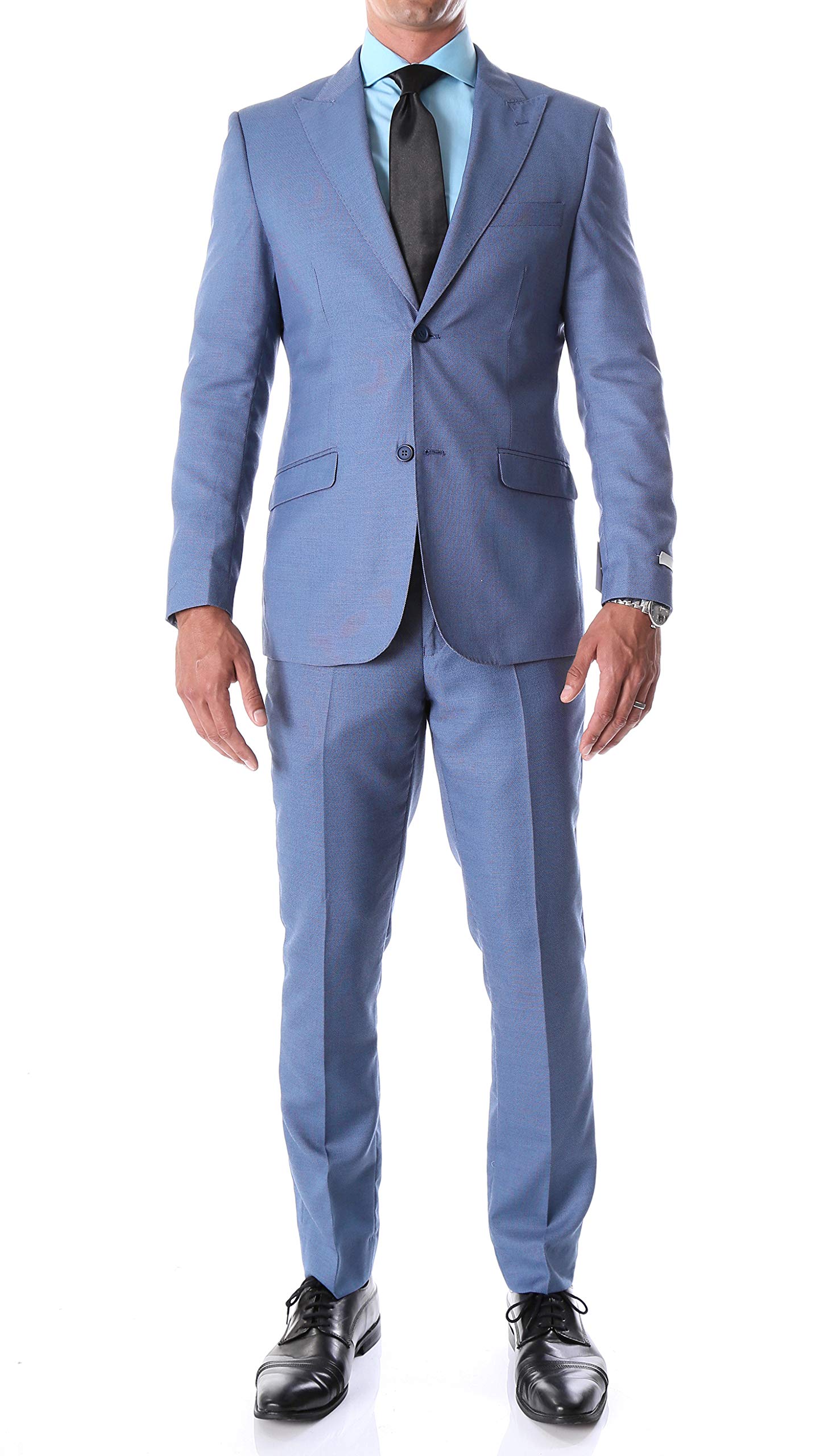 Ferrecci Men's Slim Fit Blue Birdseye Peak Lapel 2-Piece Suit | Business Formal Attire for Weddings, Interviews & Special Occasions