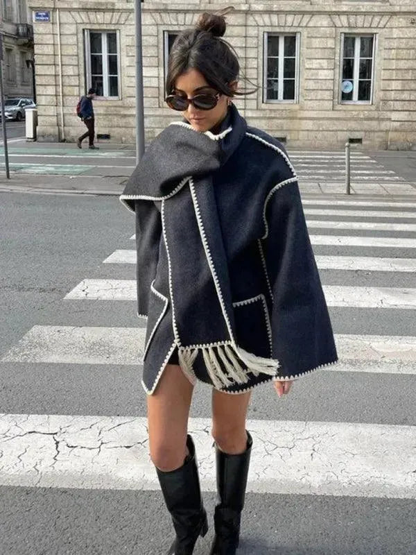 Women's Wool Shawl Coat - Warm Winter Wrap for Casual Outings & Office Wear | Soft & Stylish Outerwear for Fall & Winter Fashion
