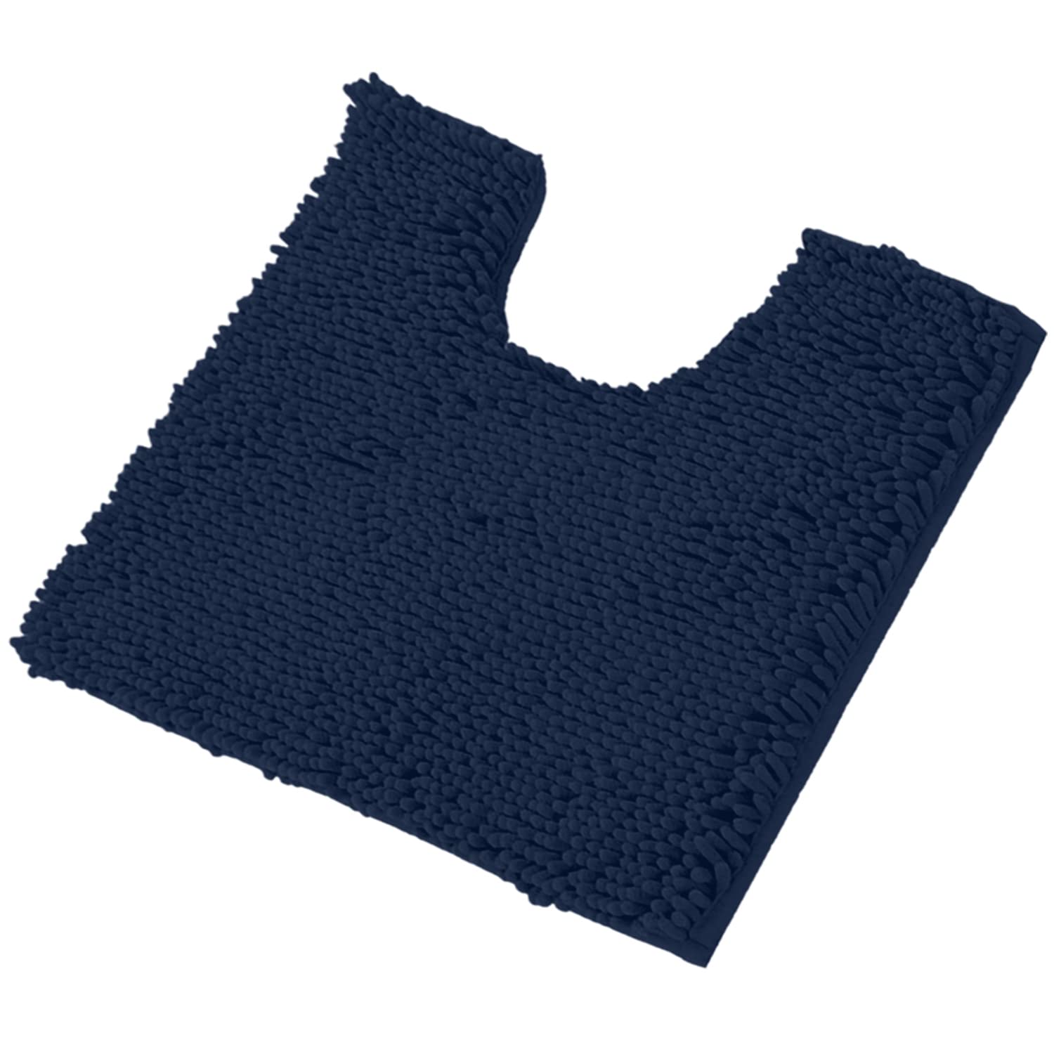 LuxUrux U-Shaped Toilet Bath Mat - Super Absorbent Non-Slip Contoured Rug for Toilet Base, Soft Plush Chenille Fabric, Machine Washable (20x20 Inches, Navy Blue) | Perfect Bathroom Floor Mat for Toilet Area, Prevents Slips & Absorbs Water Quickly