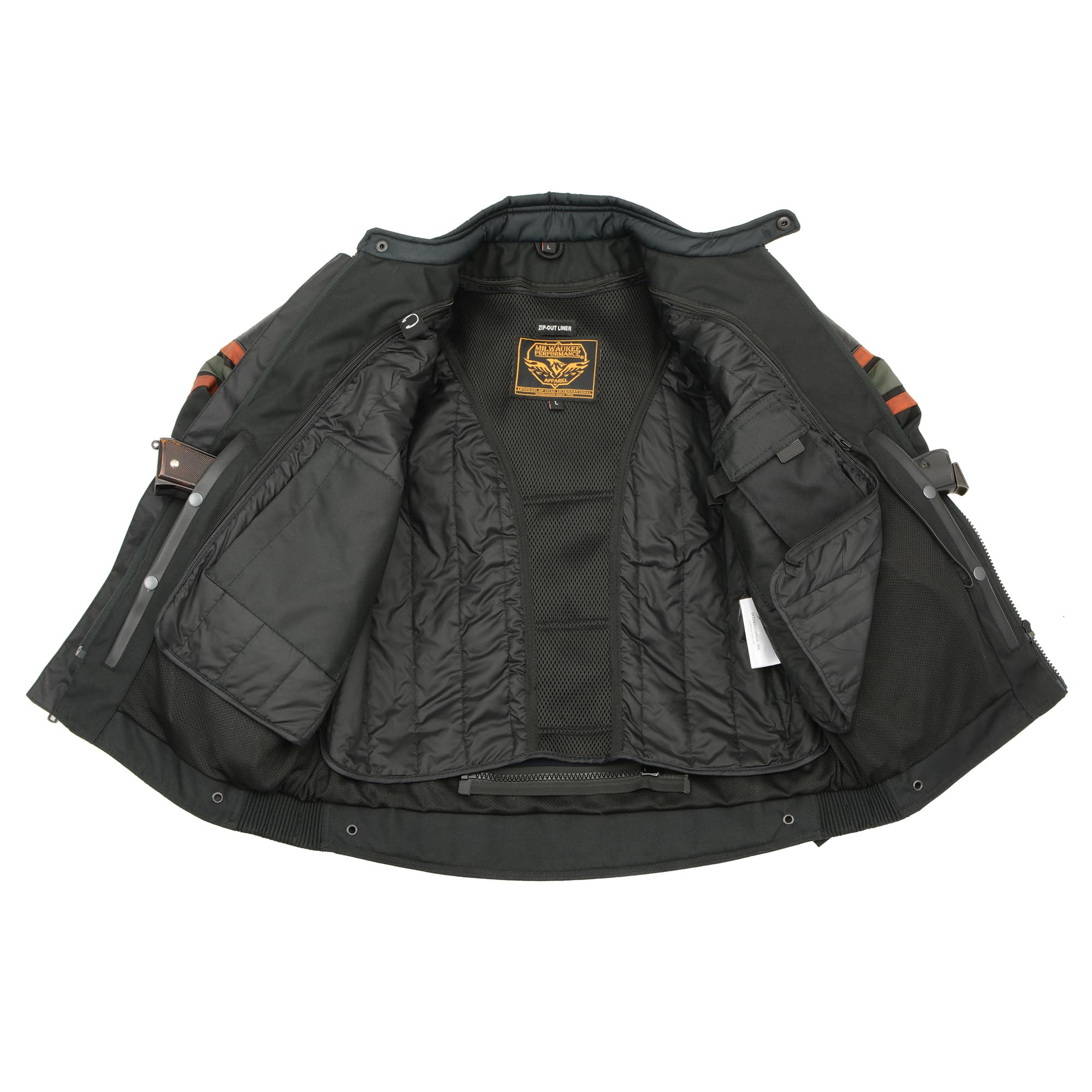 Milwaukee MPM1751 Men's Leather & Textile Armored Motorcycle Jacket with Racing Stripe Design - High Performance Riding Gear for Street Bikers and Cruisers