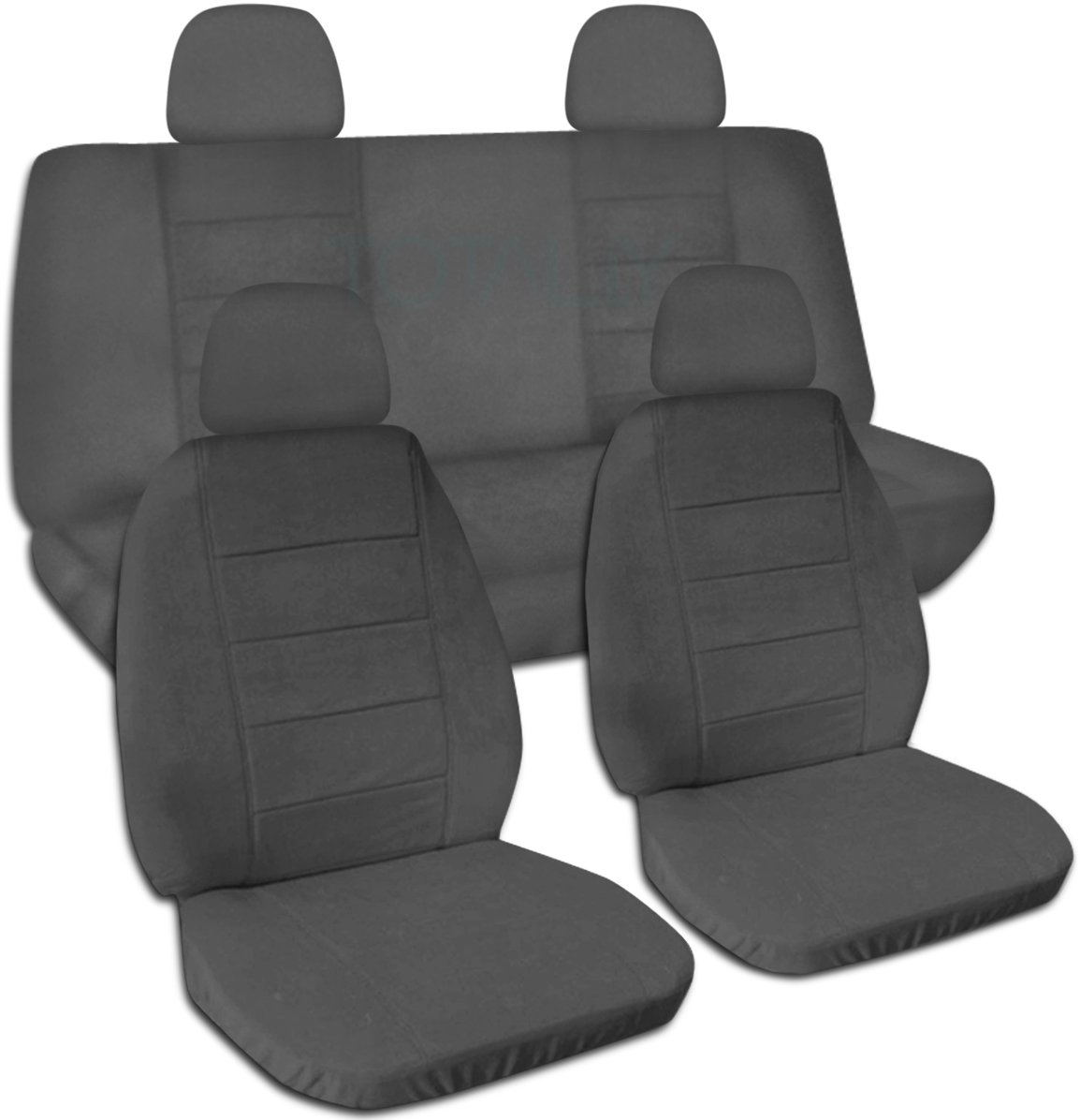 Universal Solid Color Car Seat Covers Full Set - Charcoal (4-Piece: 2 Front + 2 Rear Headrest Covers) - Airbag/Seat Belt/Armrest/Lever/Split Compatible - Perfect for SUVs, Trucks & Sedans - Durable Protection for Daily Commute & Road Trips