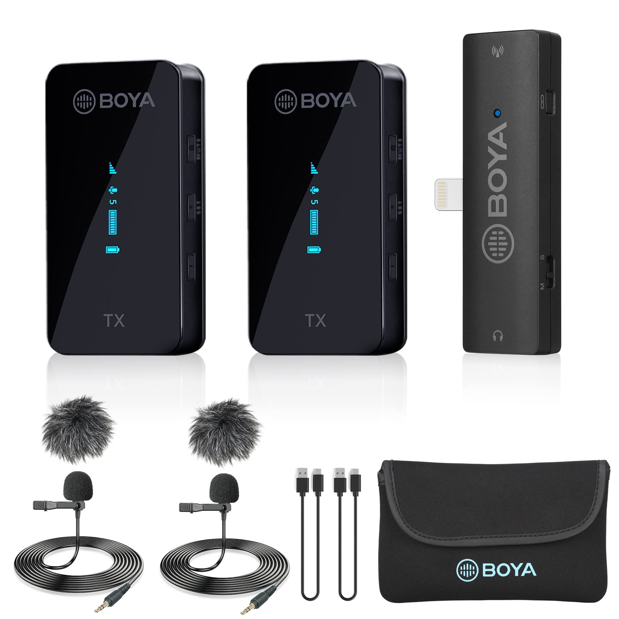 BOYA by-XM6 S4 Wireless Lavalier Microphone for iPhone iPad - Dual Cordless Clip-on Lapel Mic with 328ft Range for iOS Video Recording, YouTube, Facebook Live, Podcast, Interview & Vlogging - Perfect for Content Creators, Streamers and Professional Interviews