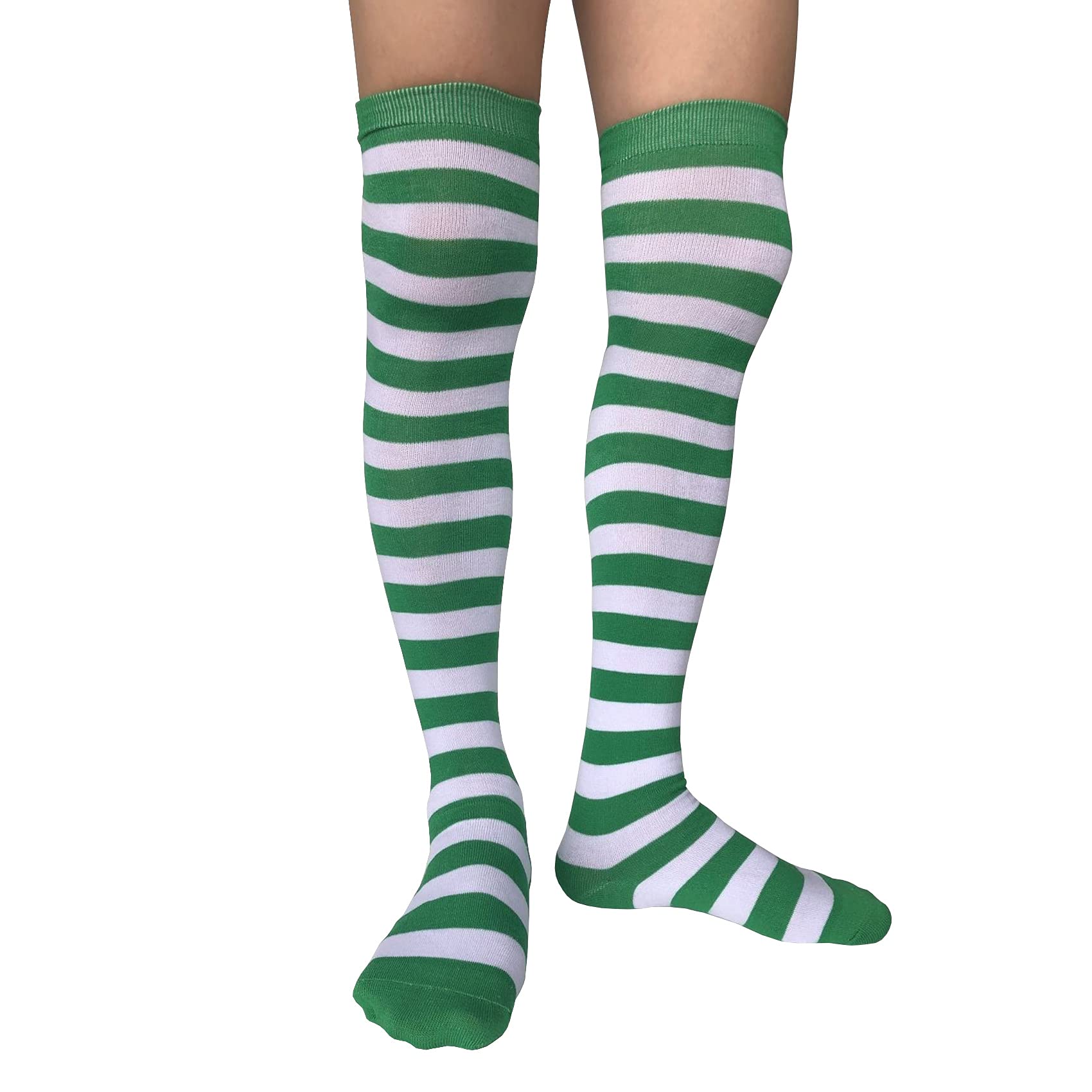 Women's Striped Thigh High Socks - Cotton Warm Over Knee Stockings, Extra Long Leg Warmers for Winter, Cosplay & Goth Style - Perfect for Cold Weather, Halloween Costumes & Fashion Outfits (LW-3)
