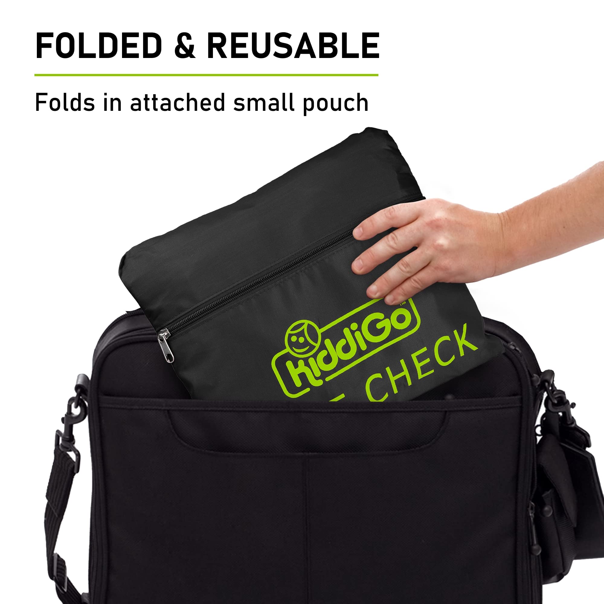 KiddiGo Universal Car Seat Travel Bag for Airplanes - Black & Green, 33”H x 18”W x 18”D - Fits Most Convertible, Booster & Infant Car Seats - Gate Check Approved Protective Cover with Easy Carry Handle | Perfect for Family Travel, Airplane Trips & Road Trips