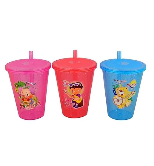 Disney Plastic Sipper Cups with Straw and Lid - 3 Pack Multicolor Kids Drinking Glasses for Parties, Travel, and Everyday Use