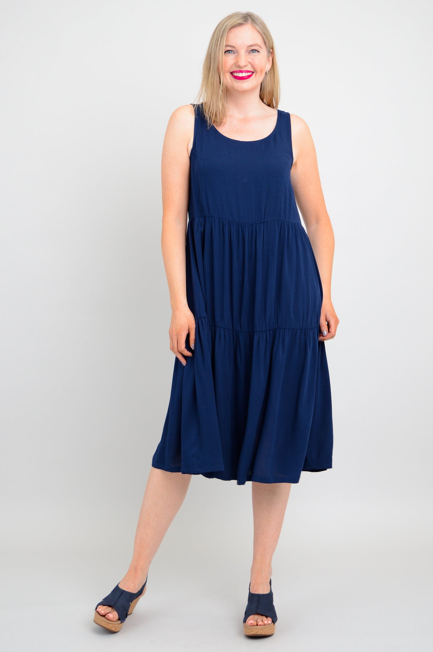 Juni Dress - Women's Linen Bamboo Blend Maxi Dress in Indigo Blue | Perfect for Summer, Beach, and Casual Outings