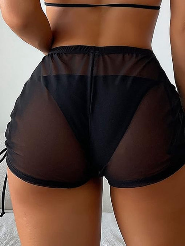 ZASUWA Women's Sexy Sheer Mesh Drawstring Quick Dry Shorts - Perfect for Yoga, Gym, Beach & Summer Outfits