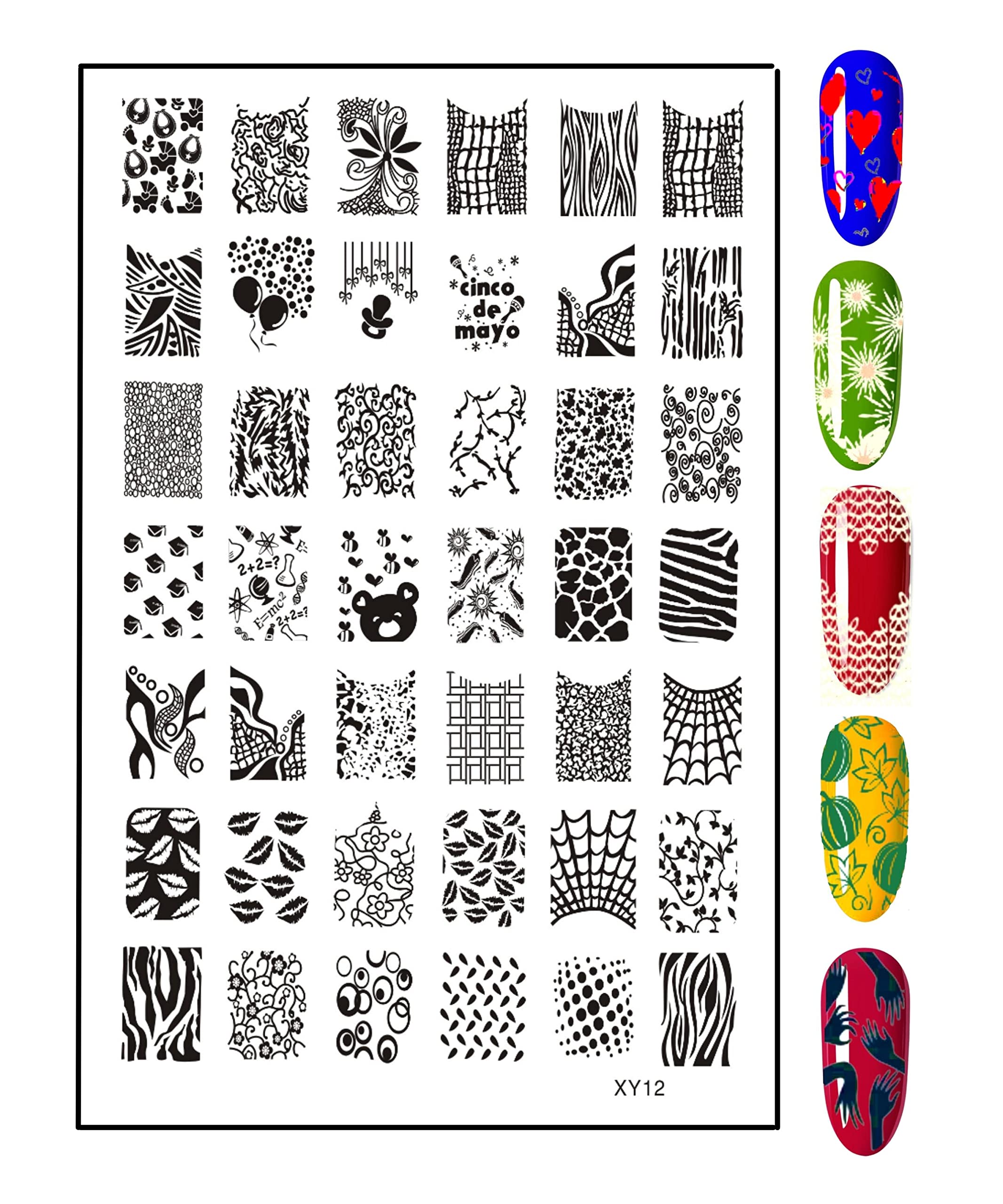 RoyalKart Professional Nail Art Kit for Women & Girls - 3 Nail Stamping Plates (XY12,04,17), Stamper & Scraper - DIY Manicure Accessories for Salon-Quality Nails at Home, Parties & Gifts
