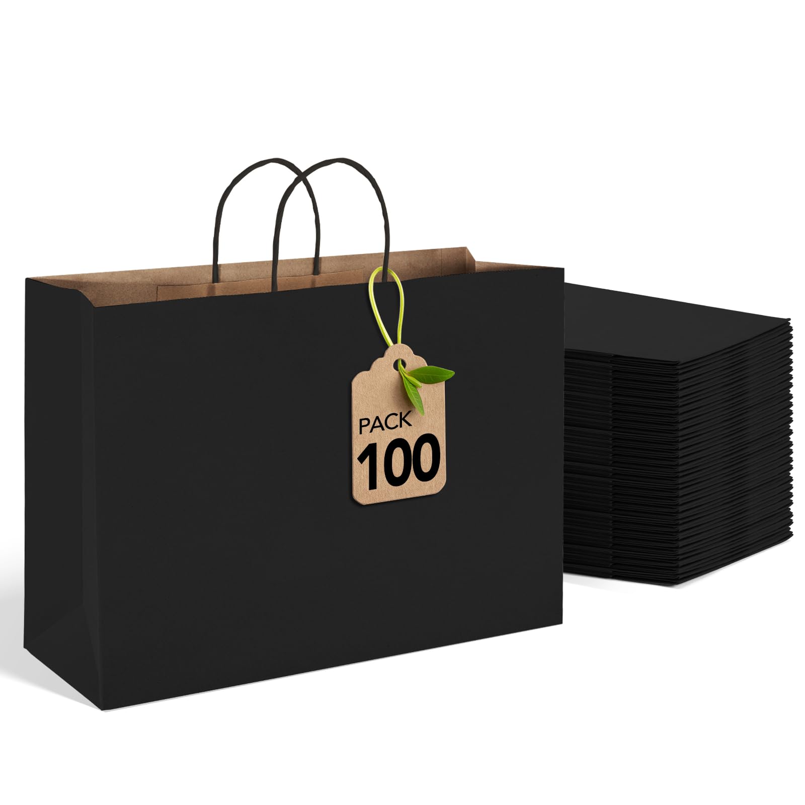 Black Kraft Paper Gift Bags 16x6x12in - 100PC Bulk with Handles | Eco-Friendly Party Favors for Birthdays & Weddings