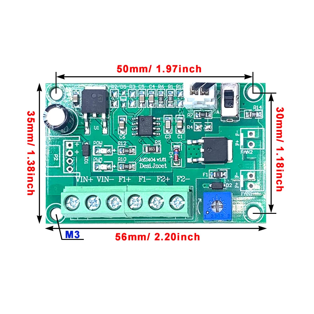 12V 24V 4A 2-Way Adjustable PWM Fan Speed Controller - Automatic PC CPU Case Fan Temperature Governor with Sensor for 2/3/4-Wire DC Fans - Perfect for Computer Cooling, Gaming Rigs & Server Cabinets