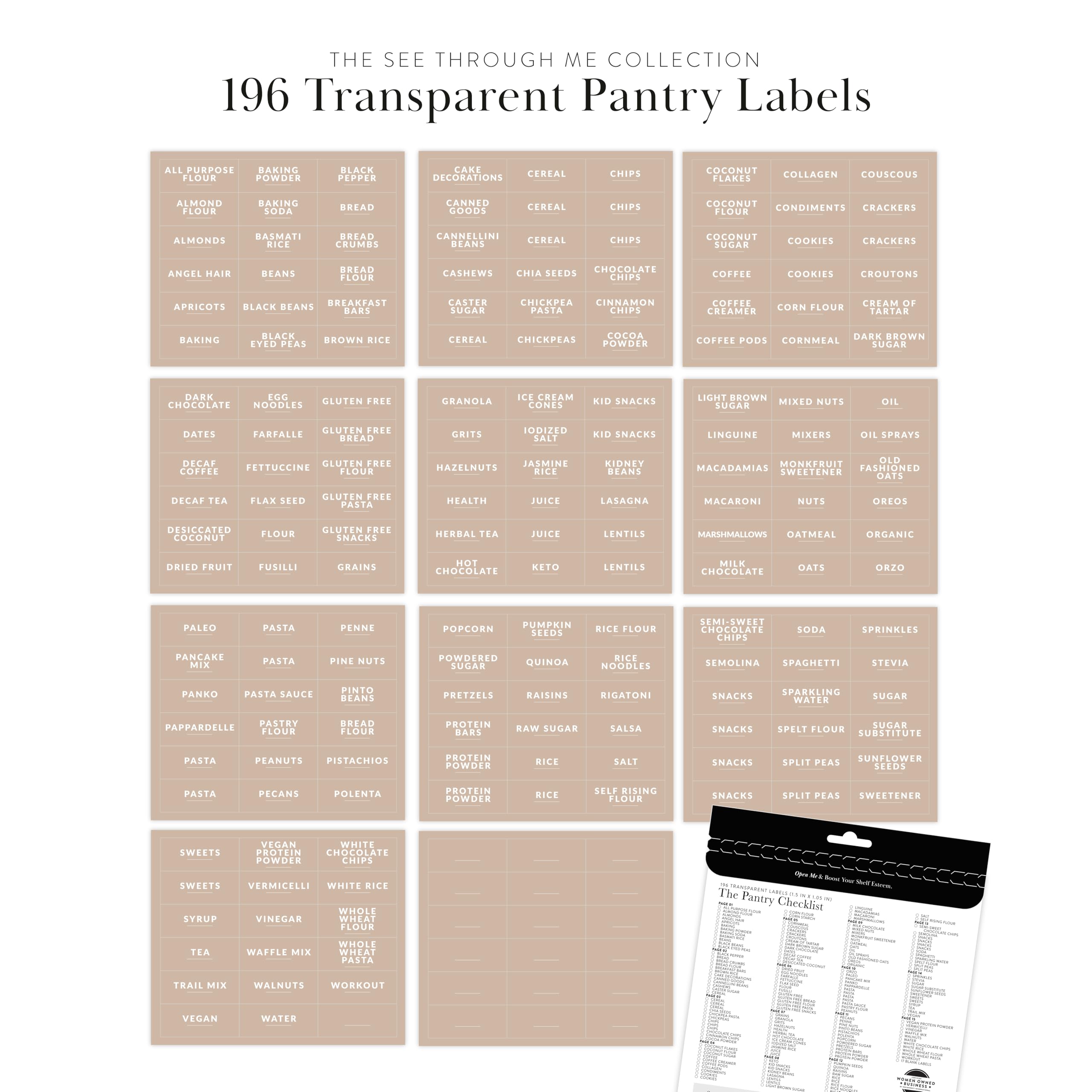 SAVVY & SORTED Pantry Labels for Food Containers - 198 Modern Font Clear Sticker Labels for Kitchen Organization | Perfect for Pantry, Canister & Food Storage Containers | Ideal for Home, Restaurant & Meal Prep Organization