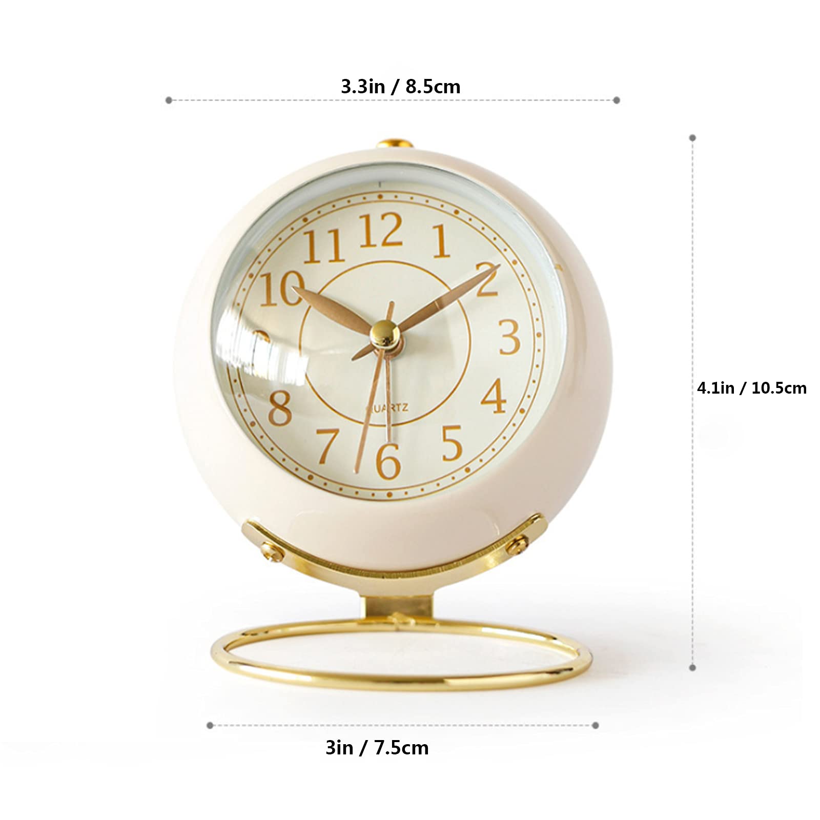 Hongyada Classic Silent Non-Ticking Desk Alarm Clock with Backlight - Battery Operated Small Table Clock with HD Glass - Perfect for Bedroom, Living Room, Kitchen & Bedside Decor - Ideal Gift for Kids, Women & Men (White) - Great for Nighttime Reading, Office Use & Home Decor