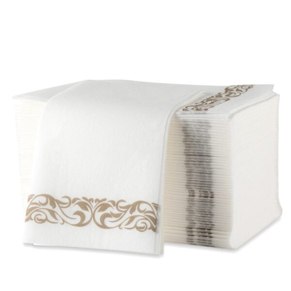 Premium Linen-Like Dinner Napkins with Elegant Designed Border - 50 Pack for Formal Dining, Parties, and Everyday Use
