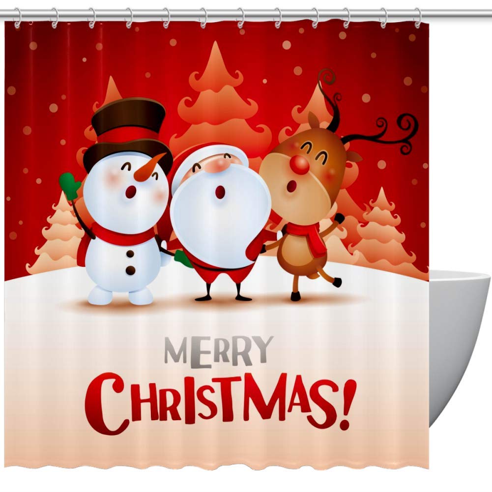Josid Christmas Shower Curtain - Waterproof Santa Claus Snowman Reindeer Bathroom Decor with 12 Hooks, 72x72 Inches - Perfect for Holiday Home Decor & Festive Bathroom Styling