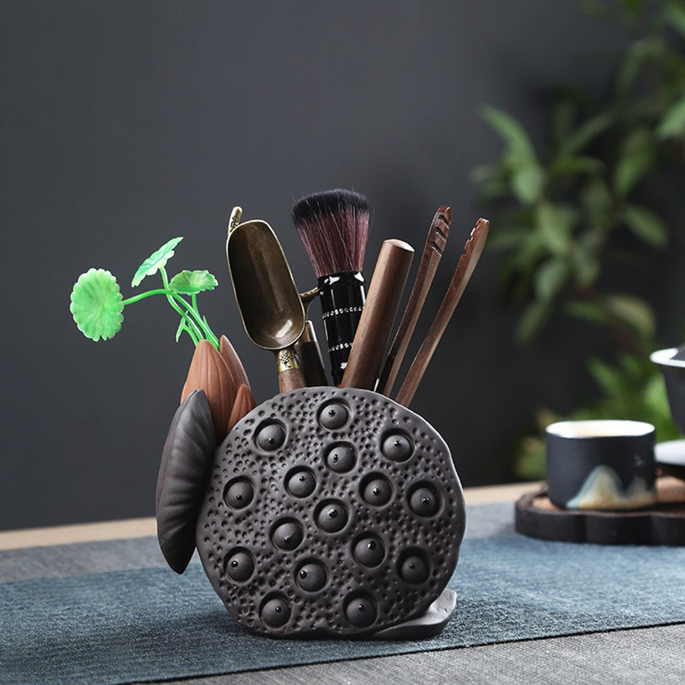 Premium Ebony Wood Tea Set with Lotus Pod Holder - Traditional Chinese Tea Ceremony Accessories for Home & Office Use