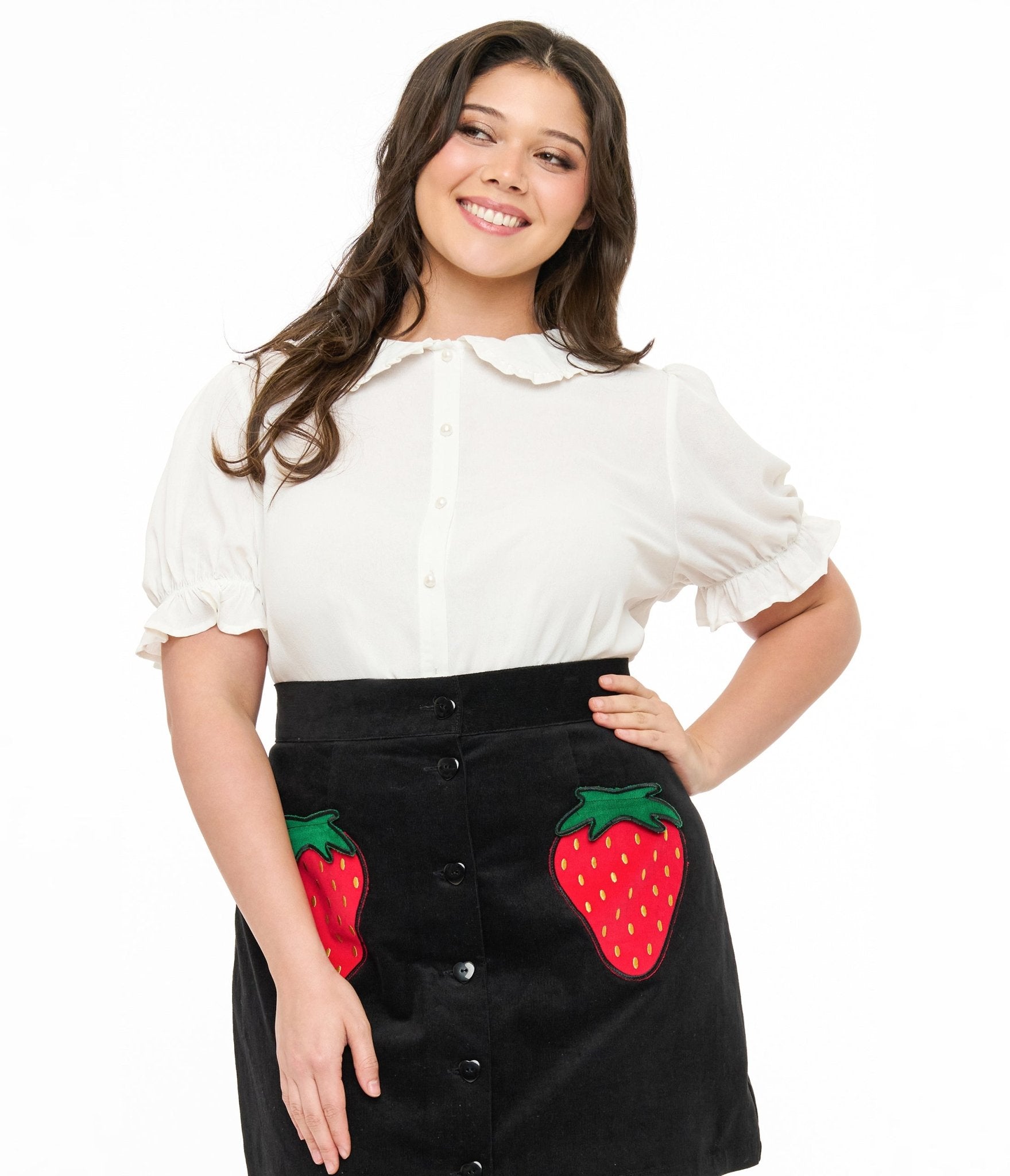 Smak Parlour Plus Size Ivory Puff Sleeve Blouse for Women - Elegant Flowy Tops for Work, Party & Special Occasions