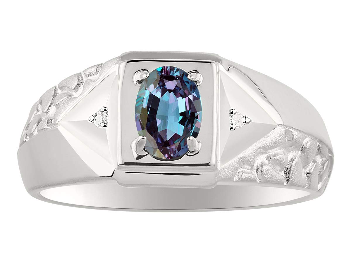 RYLOS Sterling Silver Men's Ring with 7x5mm Oval Gemstone & Genuine Diamond - Birthstone Jewelry for Men in Sizes 8-13 | Perfect for Weddings, Anniversaries & Gifts