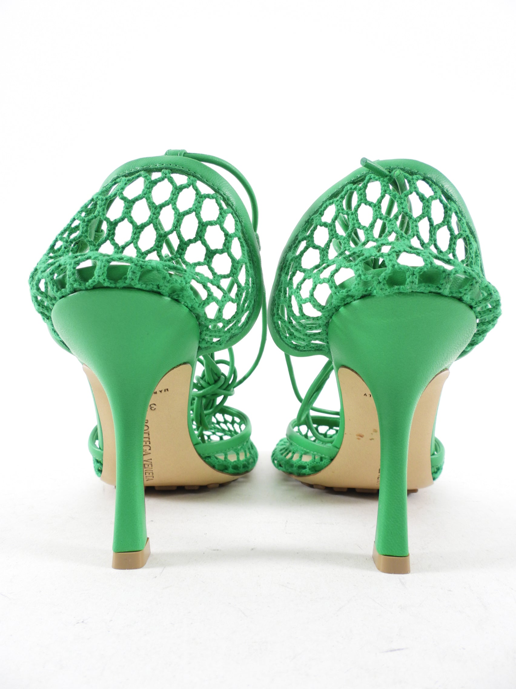 Bottega Veneta Women's Grass Green Mesh Wrap Tie Heels - Size 37.5 | Elegant Stiletto Pumps for Weddings, Parties & Evening Events