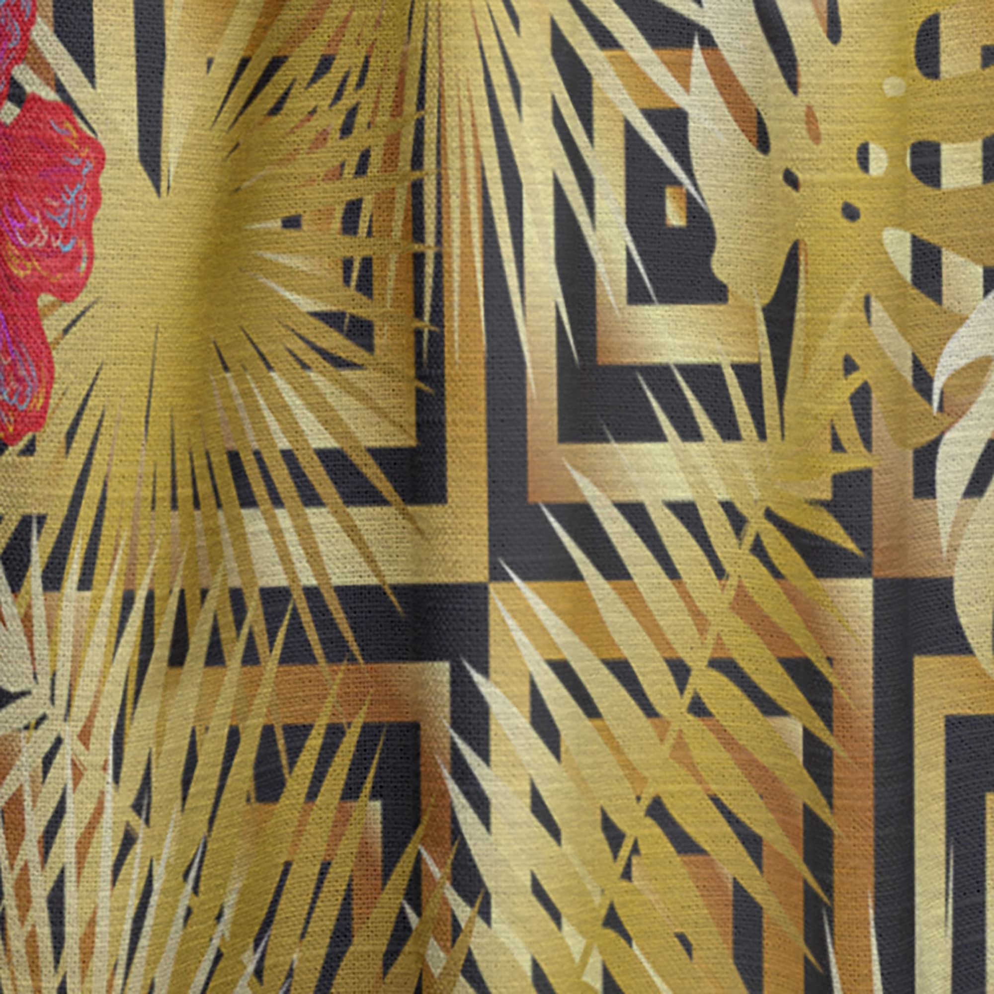 DesignQ Tropical Gold Luxury Pattern Thermal Insulated Curtains - Single Panel 52x108 - Elegant Drapes for Bedroom & Living Room - Perfect for Home Decor, Sun Blocking & Energy Saving