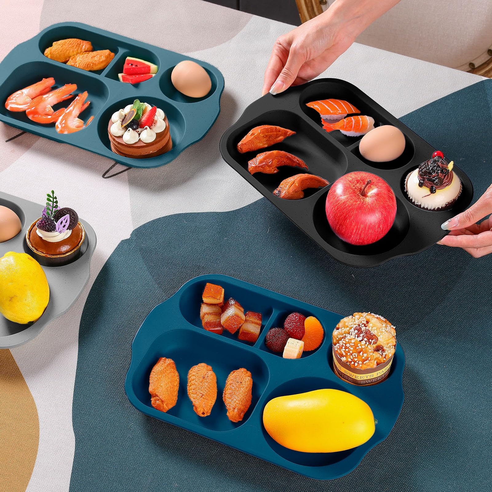 **Tanlade 8-Piece Unbreakable 12-Inch Divided Plates – 5-Compartment Wheat Straw Lunch Trays for Adults & Toddlers | Microwave & Dishwasher Safe | Retro Colors | Perfect for School, Picnics & Parties**