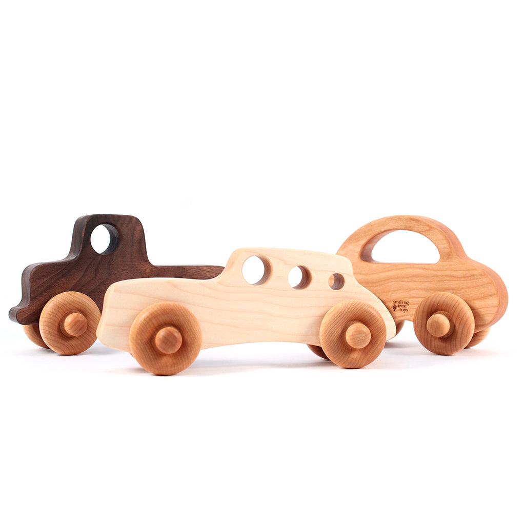 Premium Set of 3 Natural Wooden Toy Cars for Kids - Eco-Friendly Push & Pull Vehicles for Toddlers - Perfect for Birthday Gifts, Nursery Decor & Pretend Play